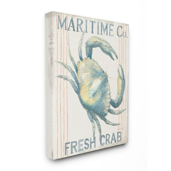 Stupell Industries Nautical Crab Maritime Seafood Sign Pastel Watercolor Canvas Wall Art Design by Danhui Nai, 16" x 20"