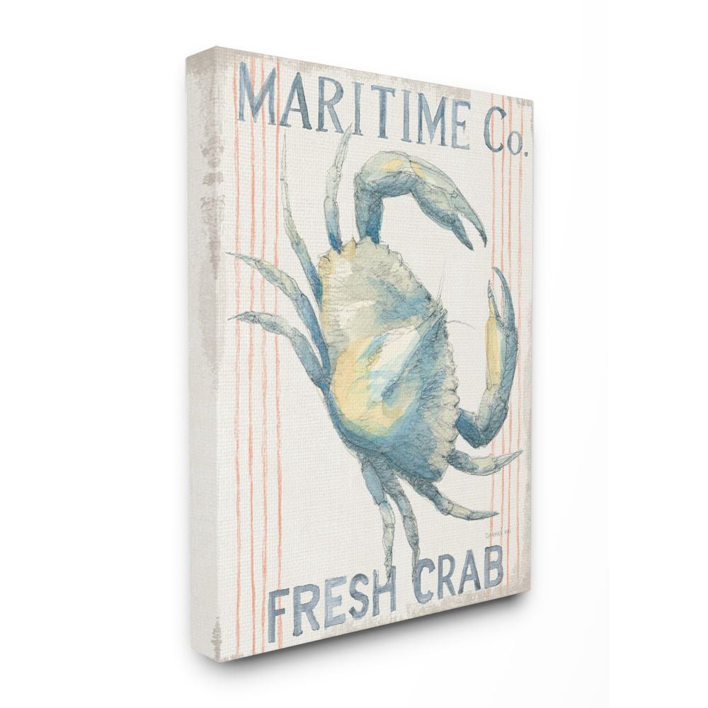 Stupell Industries Nautical Crab Maritime Seafood Sign Pastel Watercolor Canvas Wall Art Design by Danhui Nai, 24" x 30"