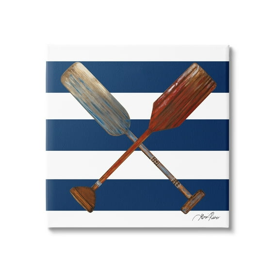 Stupell Industries Nautical Crossed Oars Wide Blue Band Striped Pattern,17 x 17, Design by Gina Ritter