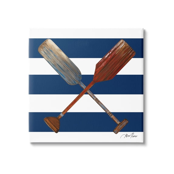 Stupell Industries Nautical Crossed Oars Wide Blue Band Striped Pattern,24 x 24, Design by Gina Ritter