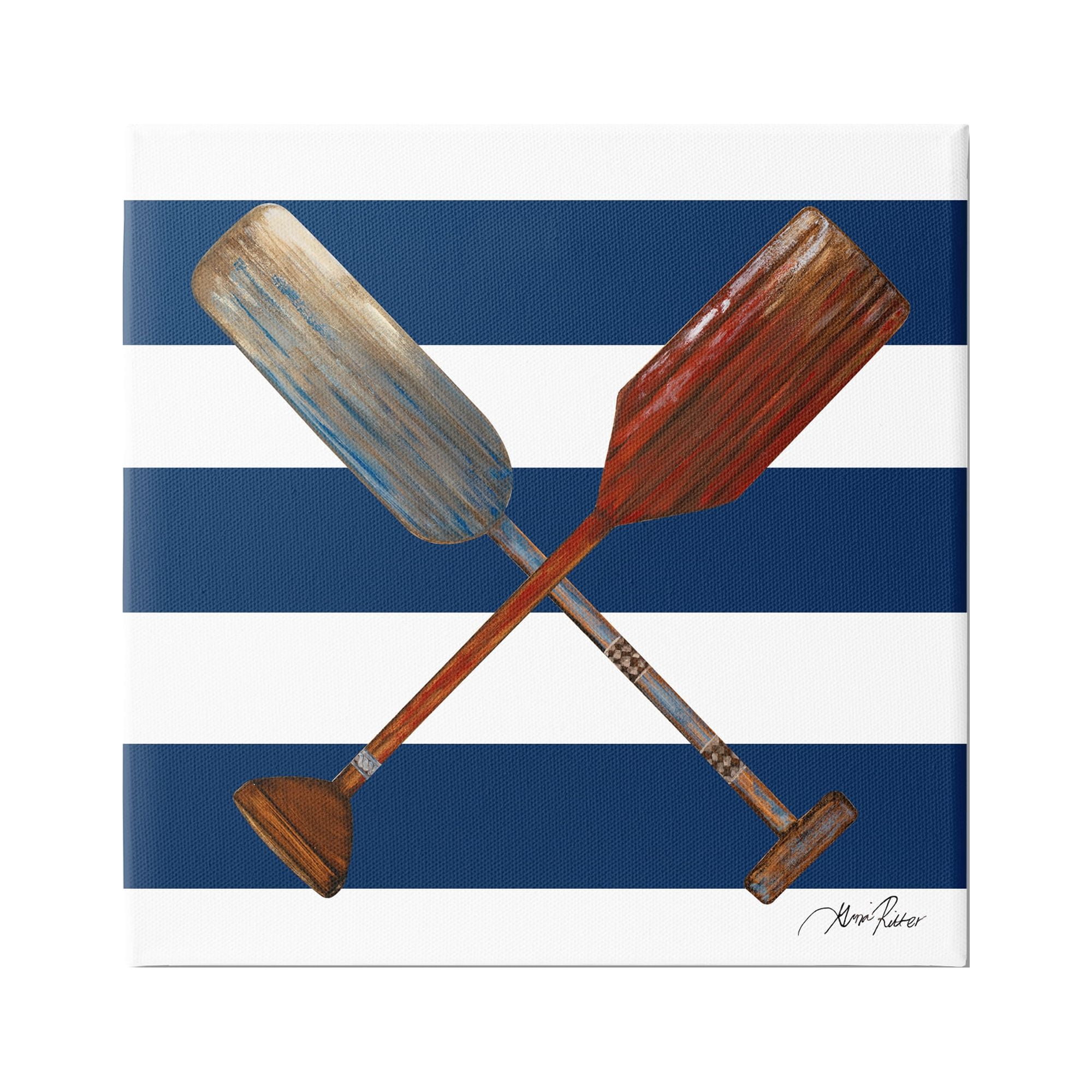 Stupell Industries Nautical Crossed Oars Wide Blue Band Striped Pattern,36 x 36, Design by Gina Ritter