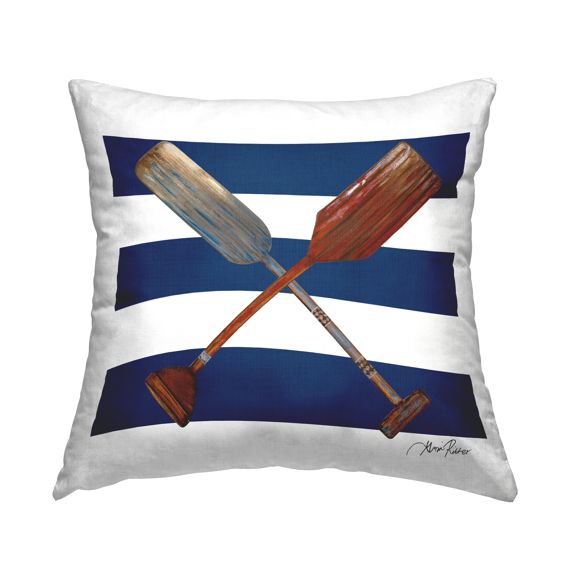 Stupell Industries Nautical Crossed Oars Wide Stripes Coastal Blue,18 x 7 x 18 Decorative Pillows