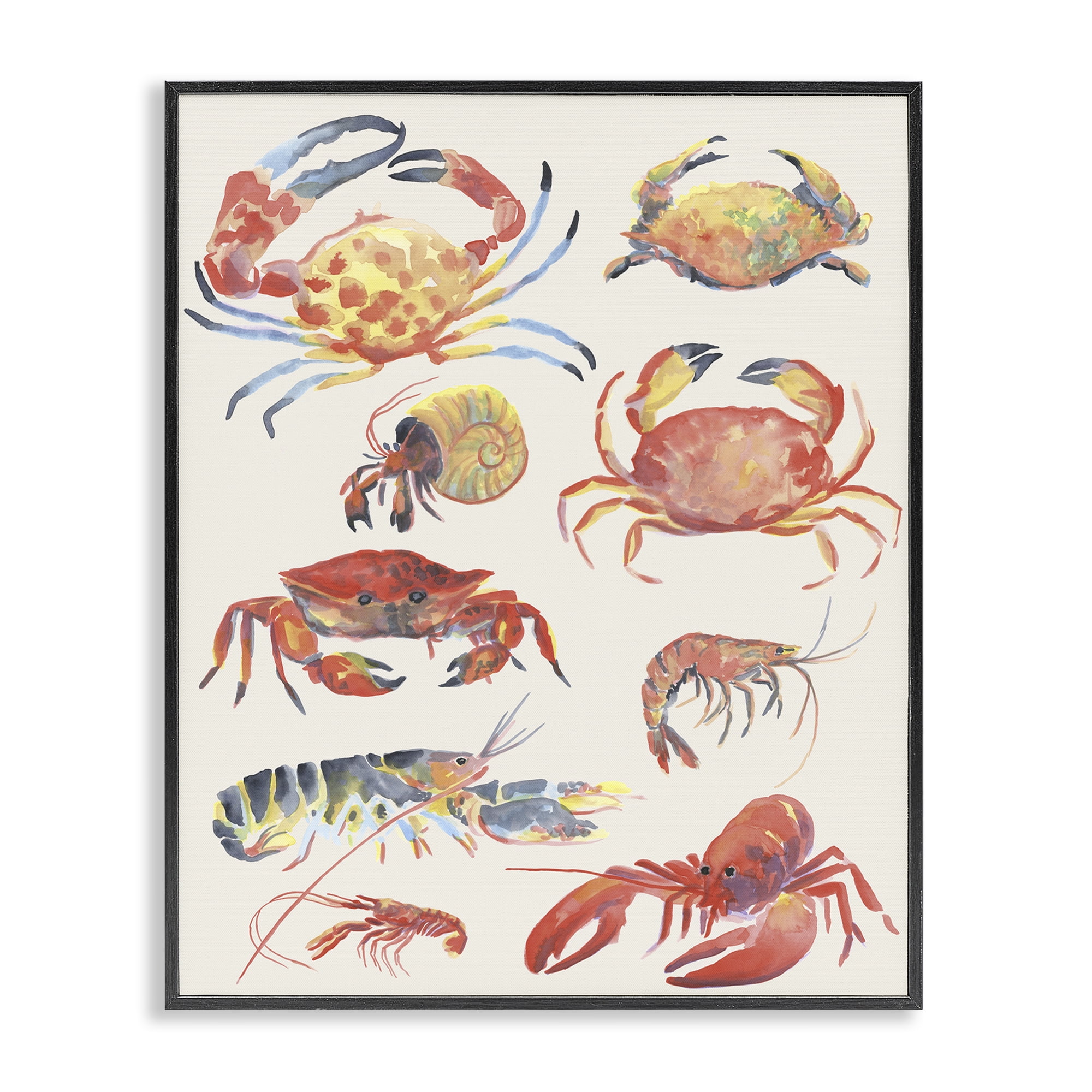 Stupell Industries Nautical Crustacean Collection Black Framed Giclee Art, design by June Erica Vess