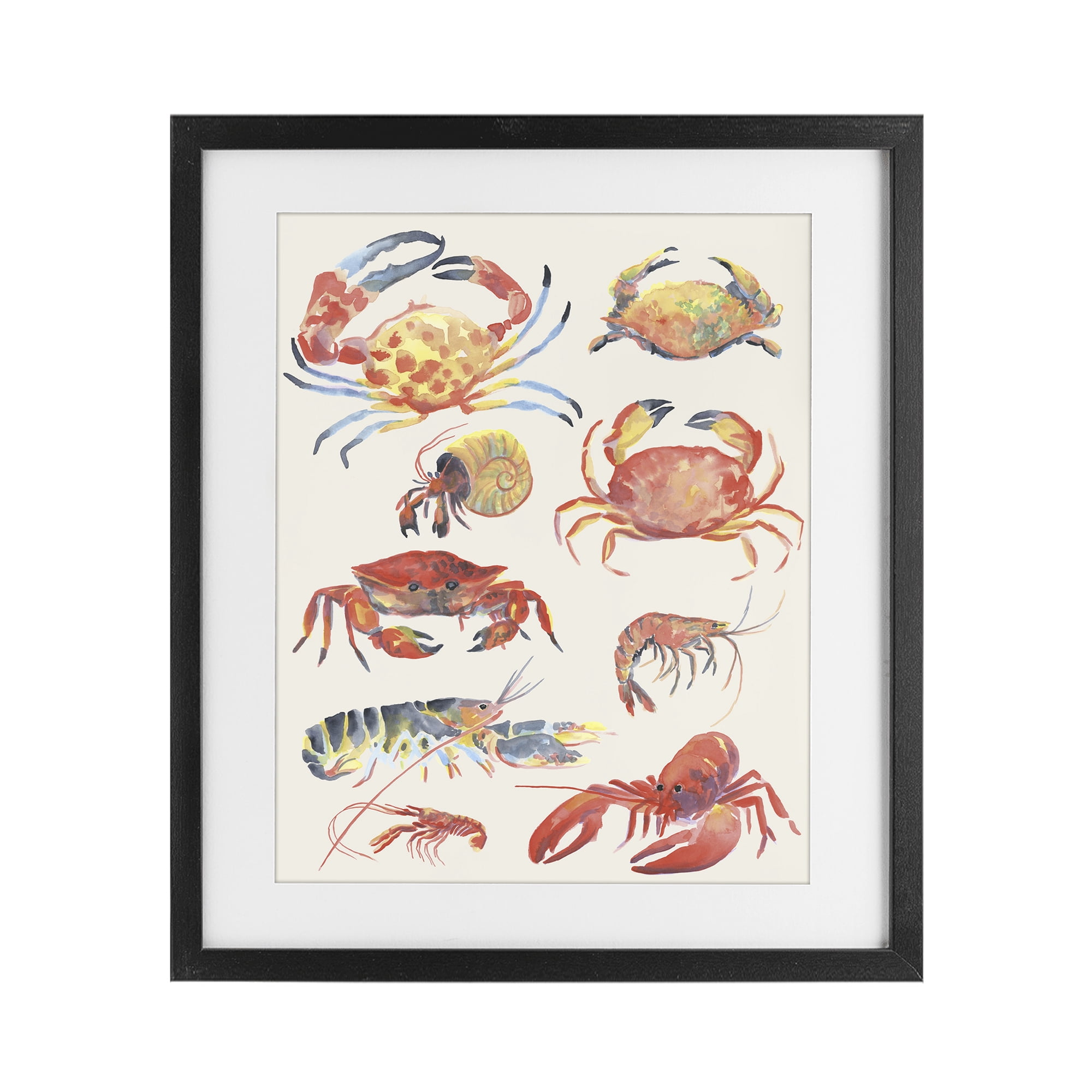 Stupell Industries Nautical Crustacean Collection Black Framed Print Under Glass, design by June Erica Vess