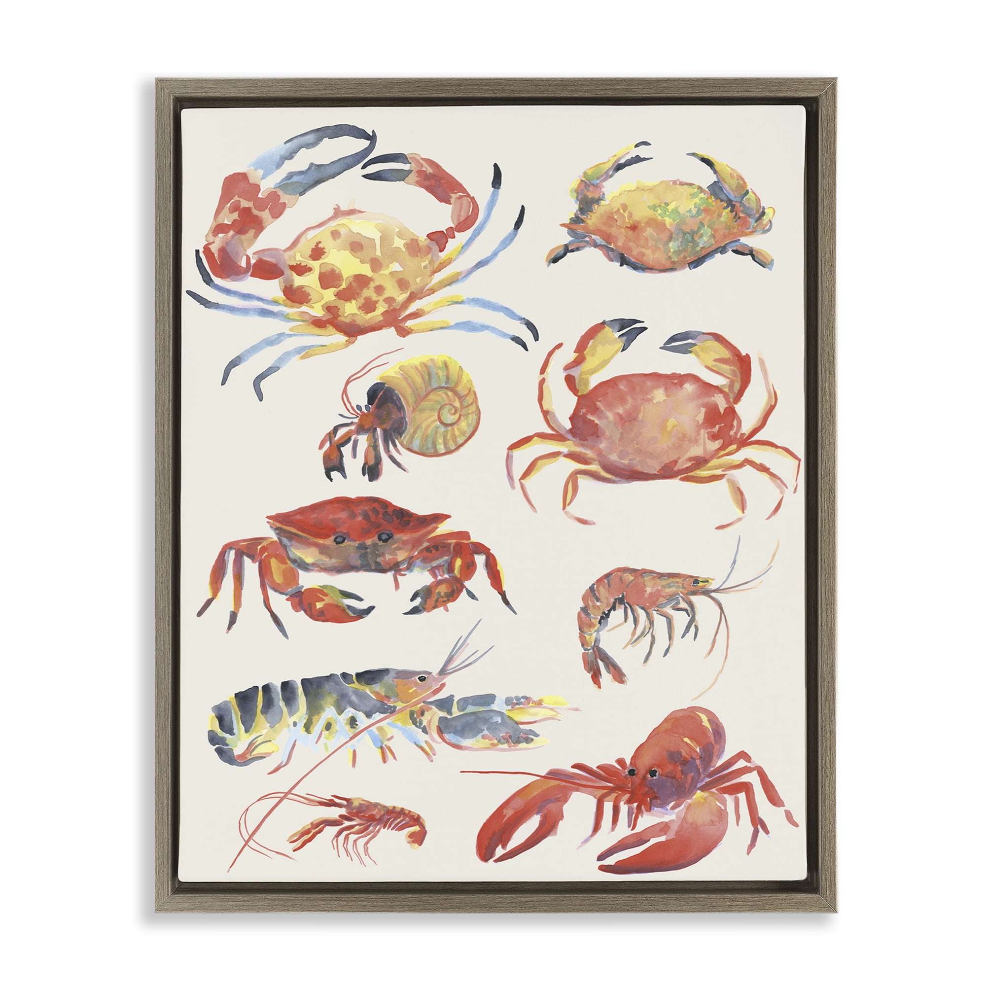 Stupell Industries Nautical Crustacean Collection Brown Framed Floater Canvas Wall Art, design by June Erica Vess
