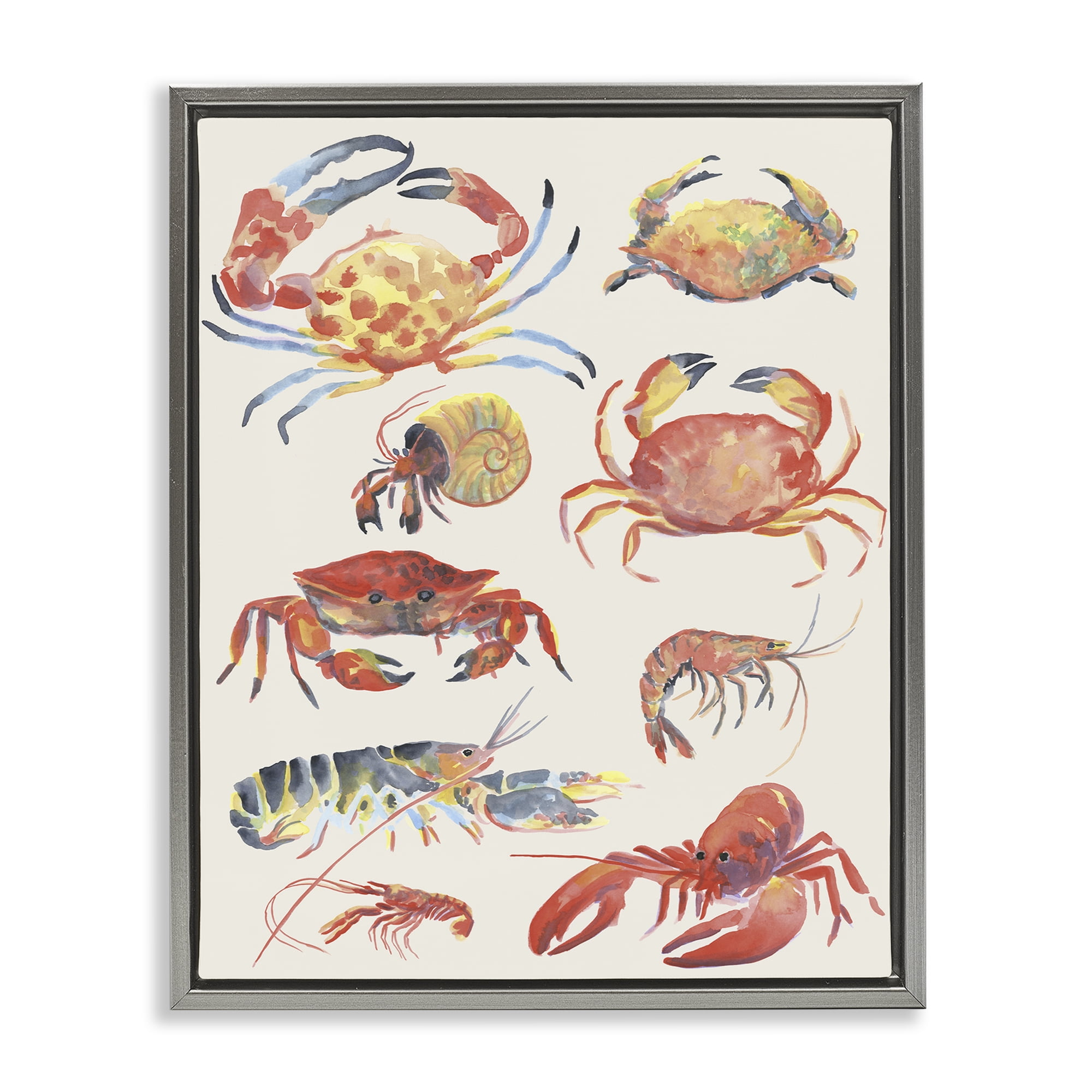 Stupell Industries Nautical Crustacean Collection Gray Framed Floater Canvas Wall Art, design by June Erica Vess