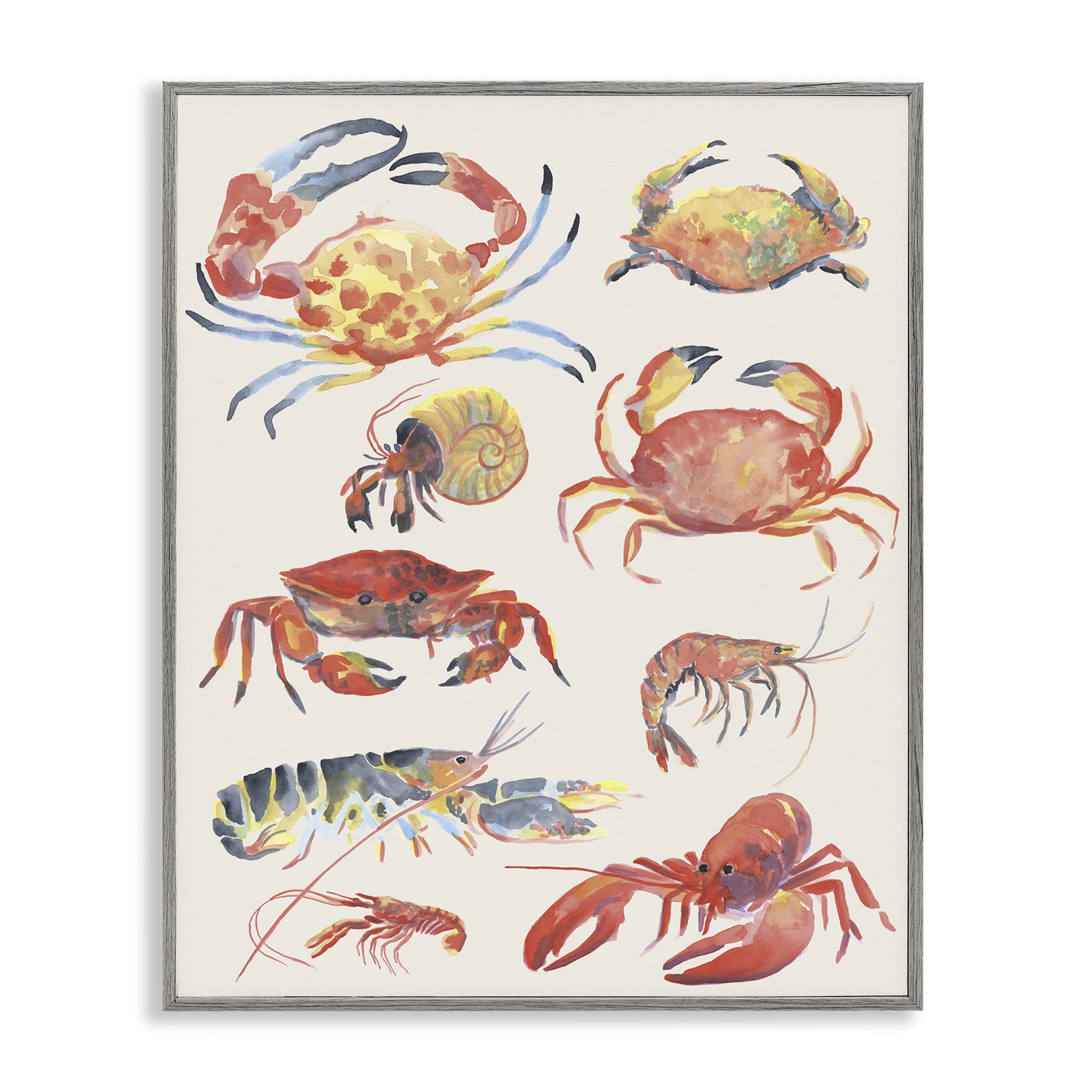 Stupell Industries Nautical Crustacean Collection Gray Framed Giclee Art, design by June Erica Vess