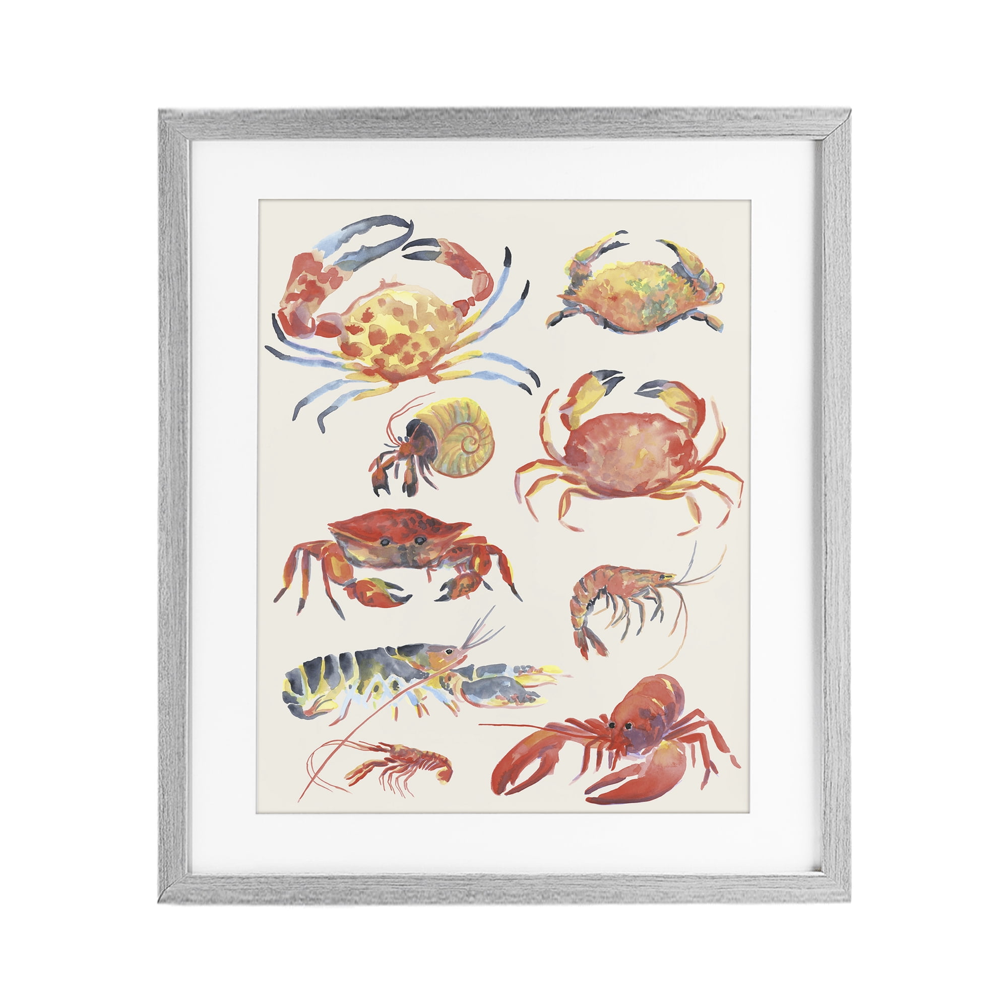 Stupell Industries Nautical Crustacean Collection Gray Framed Print Under Glass, design by June Erica Vess