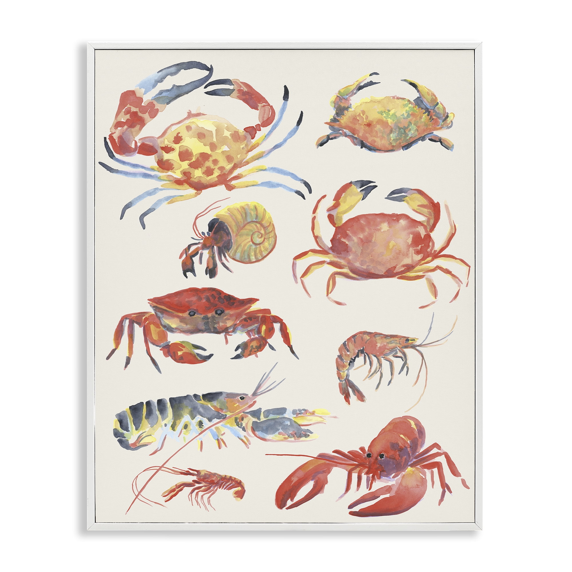 Stupell Industries Nautical Crustacean Collection White Framed Giclee Art, design by June Erica Vess