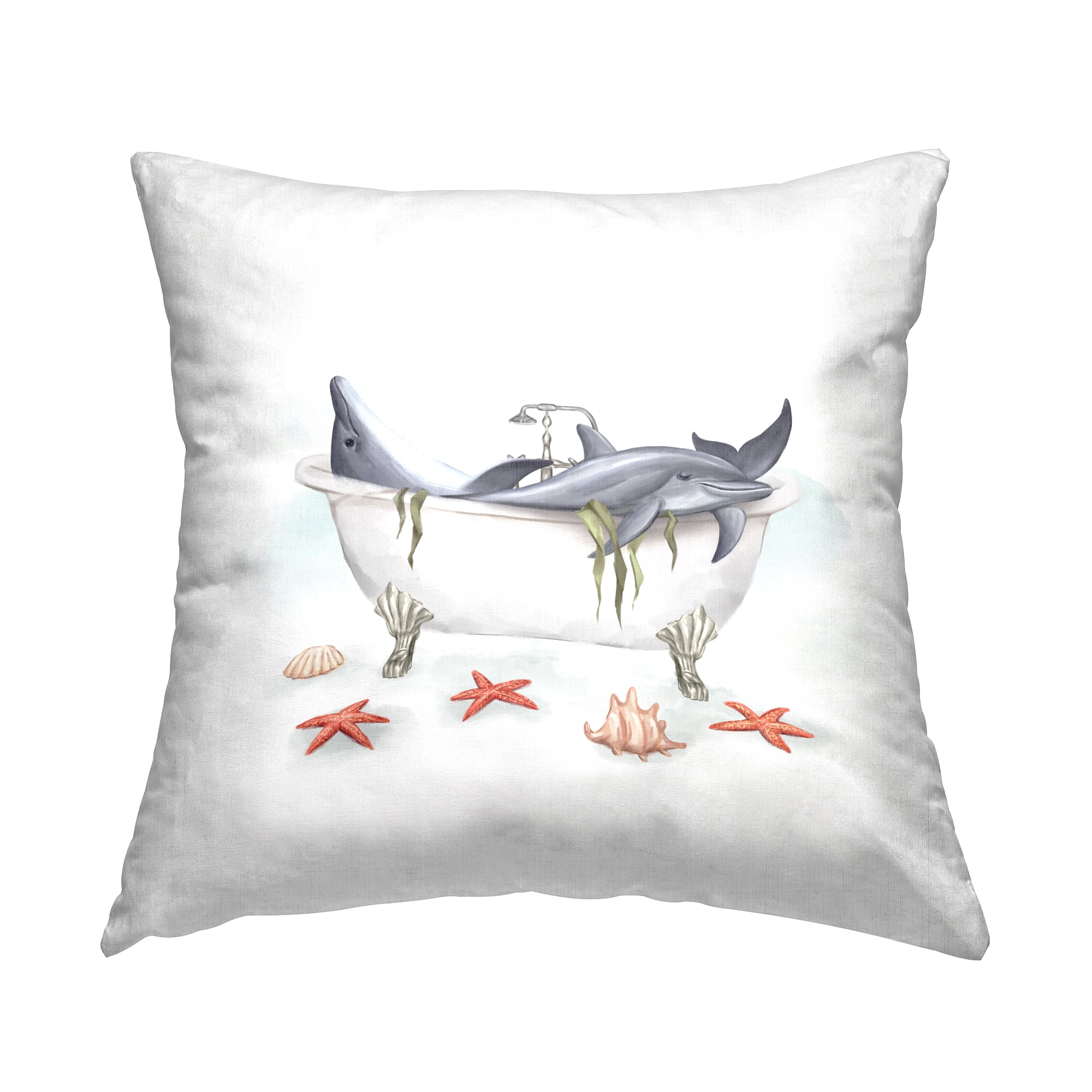 Stupell Industries Nautical Dolphins Swimming Bathtub Sea Life Design by Ziwei Li Throw Pillow