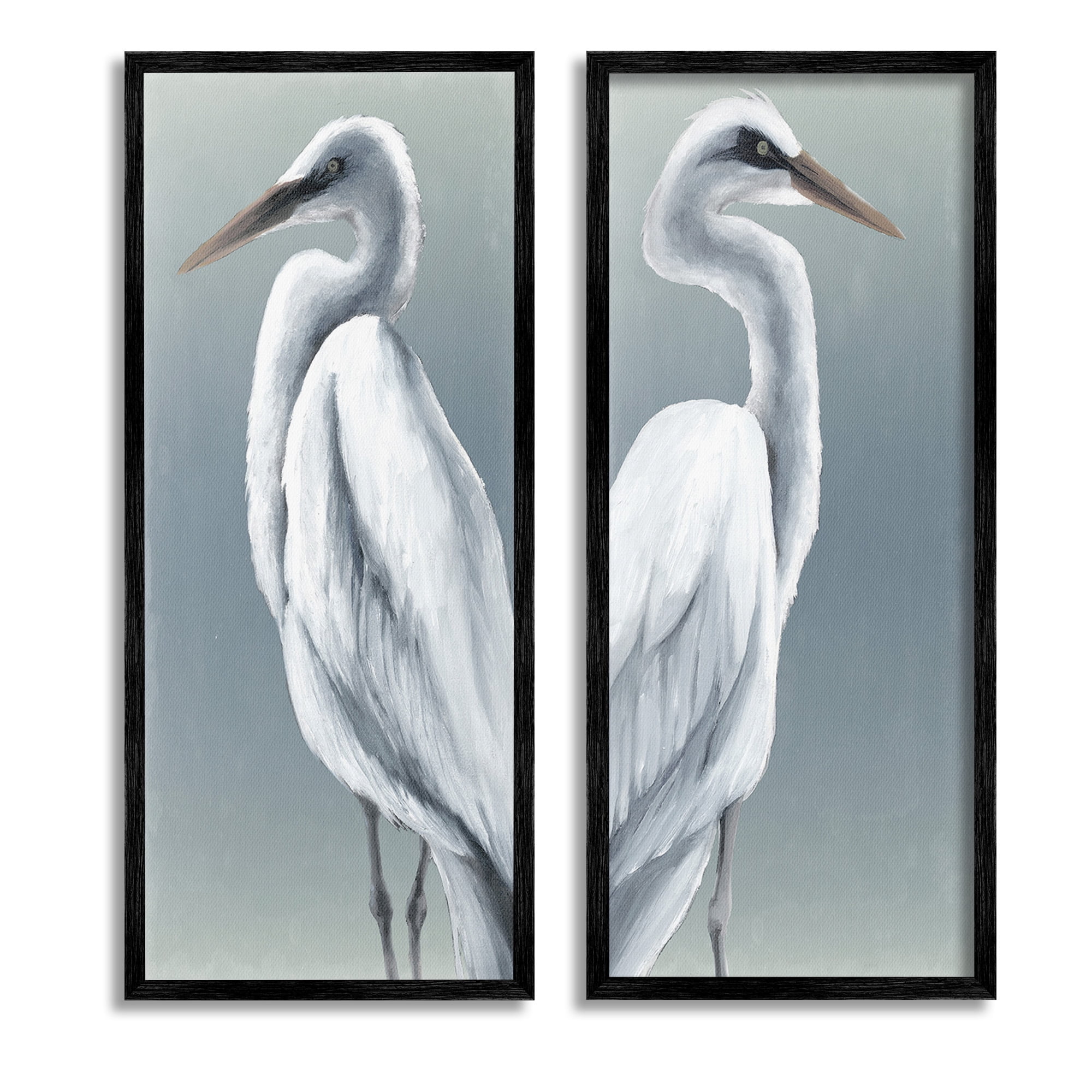 Stupell Industries Nautical Egret Portraits Animals & Insects Painting Black Framed Art Print Wall Art, 13 x 30, Set of 2
