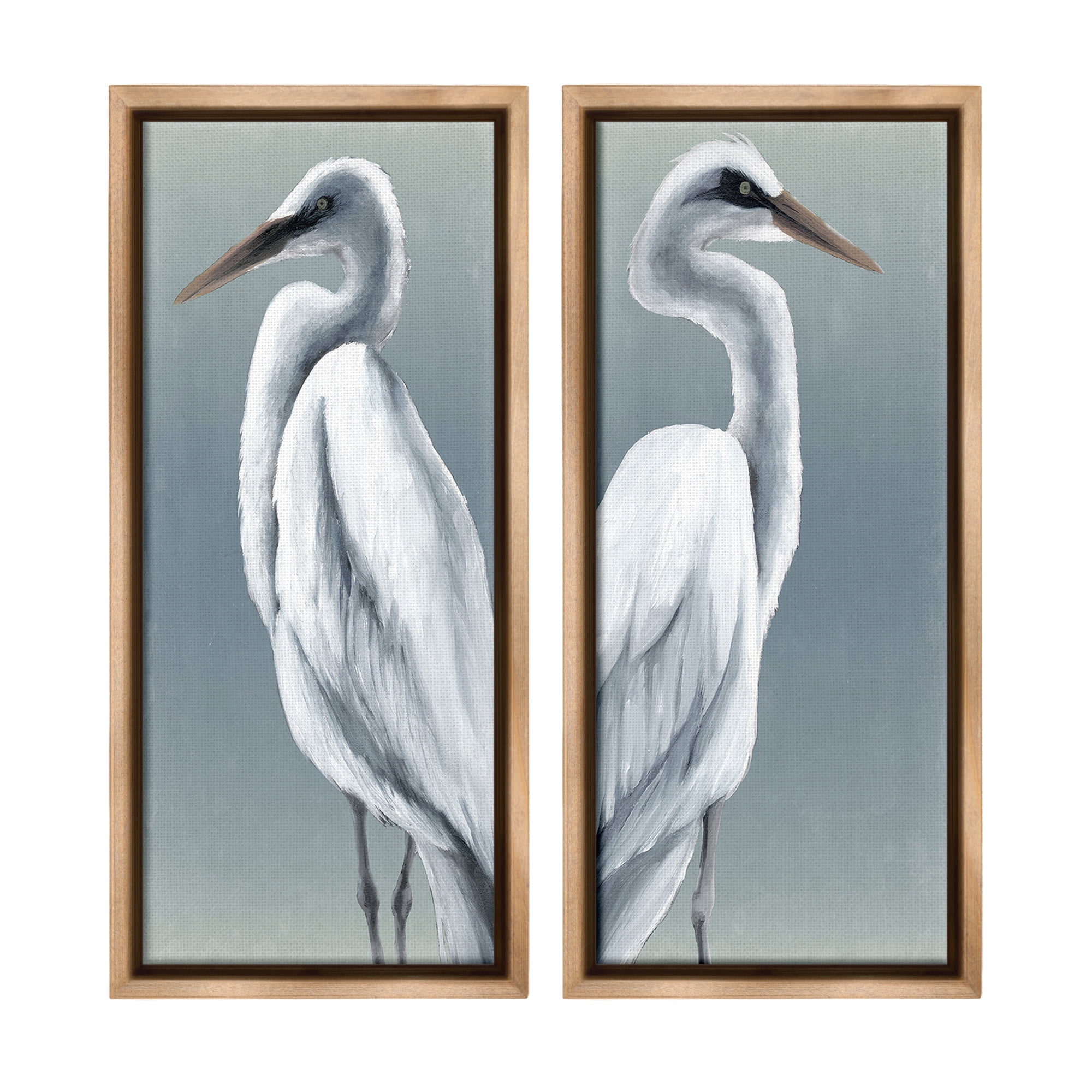 Stupell Industries Nautical Egret Portraits Animals & Insects Painting Brown Floater Framed Canvas Art Print Wall Art, 11 x 25, Set of 2