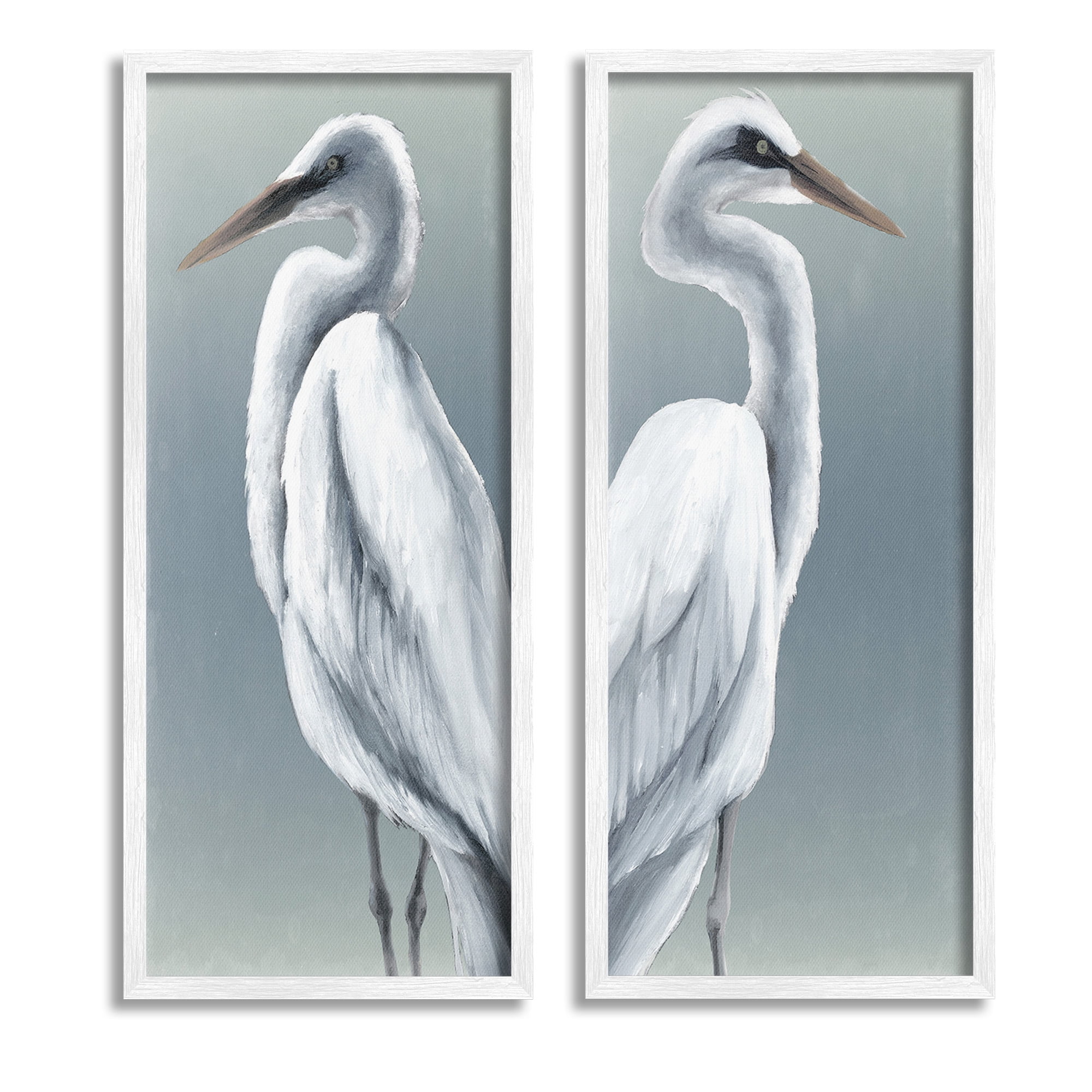 Stupell Industries Nautical Egret Portraits Animals & Insects Painting White Framed Art Print Wall Art, 13 x 30, Set of 2