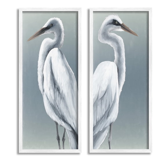 Stupell Industries Nautical Egret Portraits Animals & Insects Painting White Framed Art Print Wall Art, 13 x 30, Set of 2