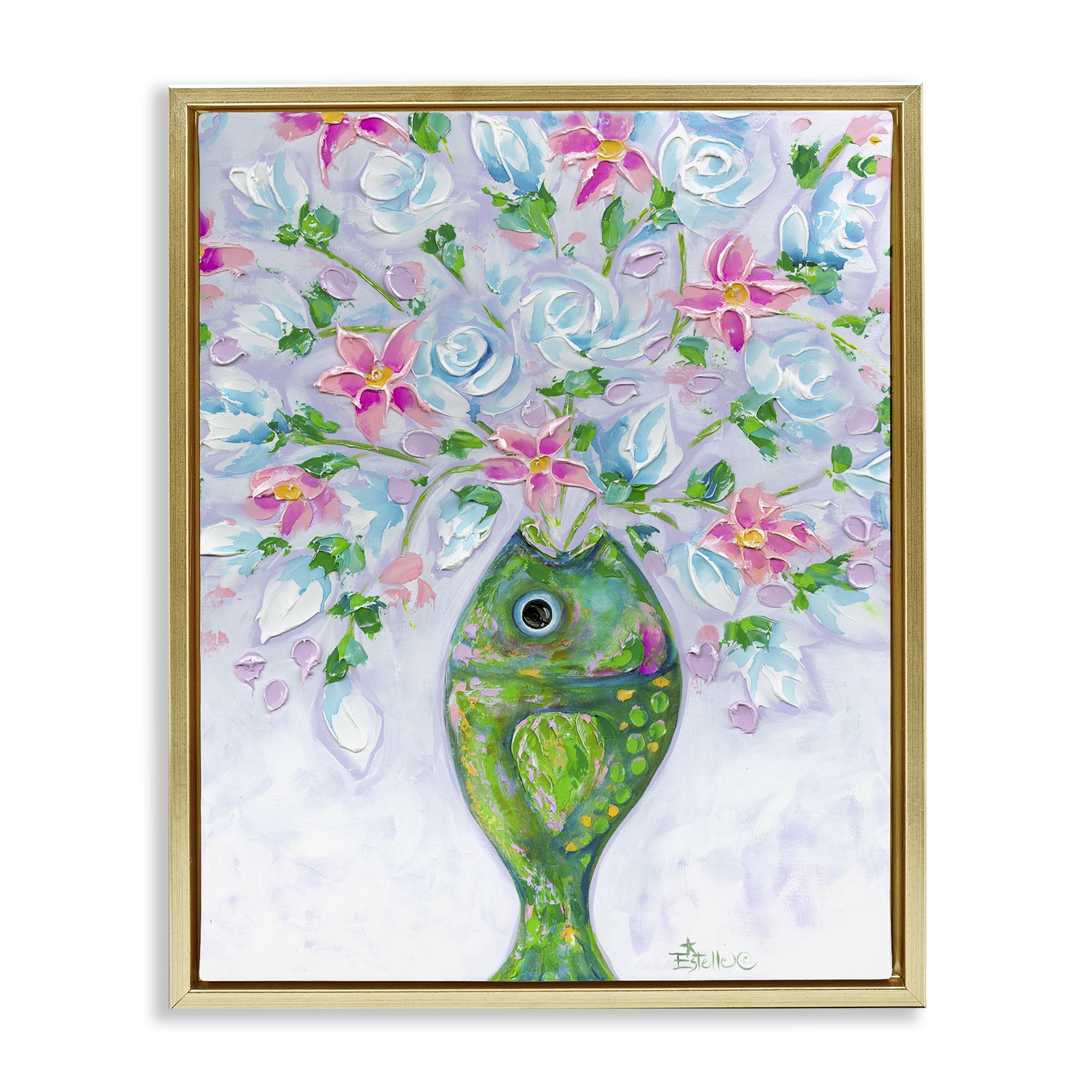 Stupell Industries Nautical Fish Bouquet Botanical & Floral Painting Gold Floater Framed Art Print Wall Art, 25 x 31