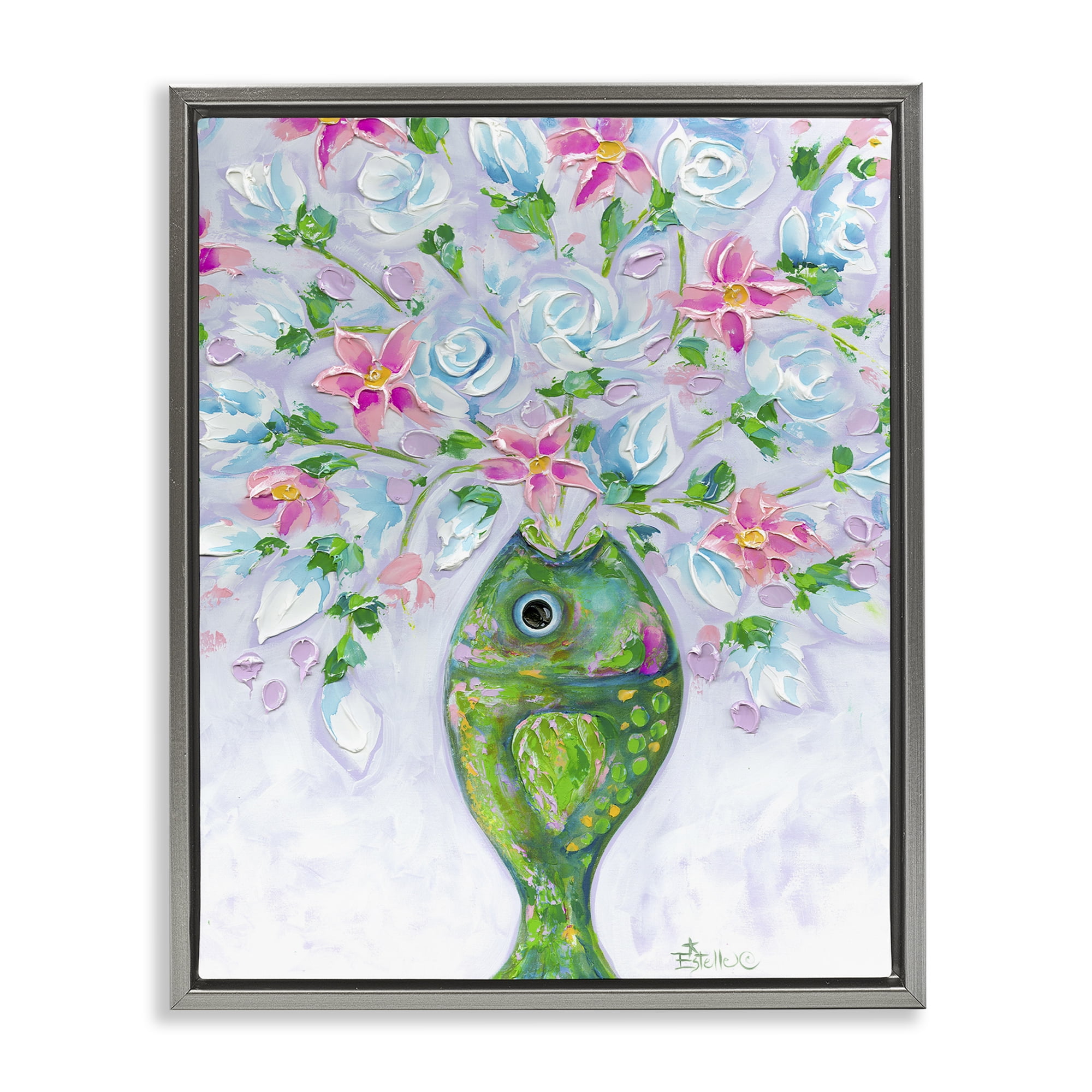 Stupell Industries Nautical Fish Bouquet Botanical & Floral Painting Gray Floater Framed Art Print Wall Art, 17 x 21