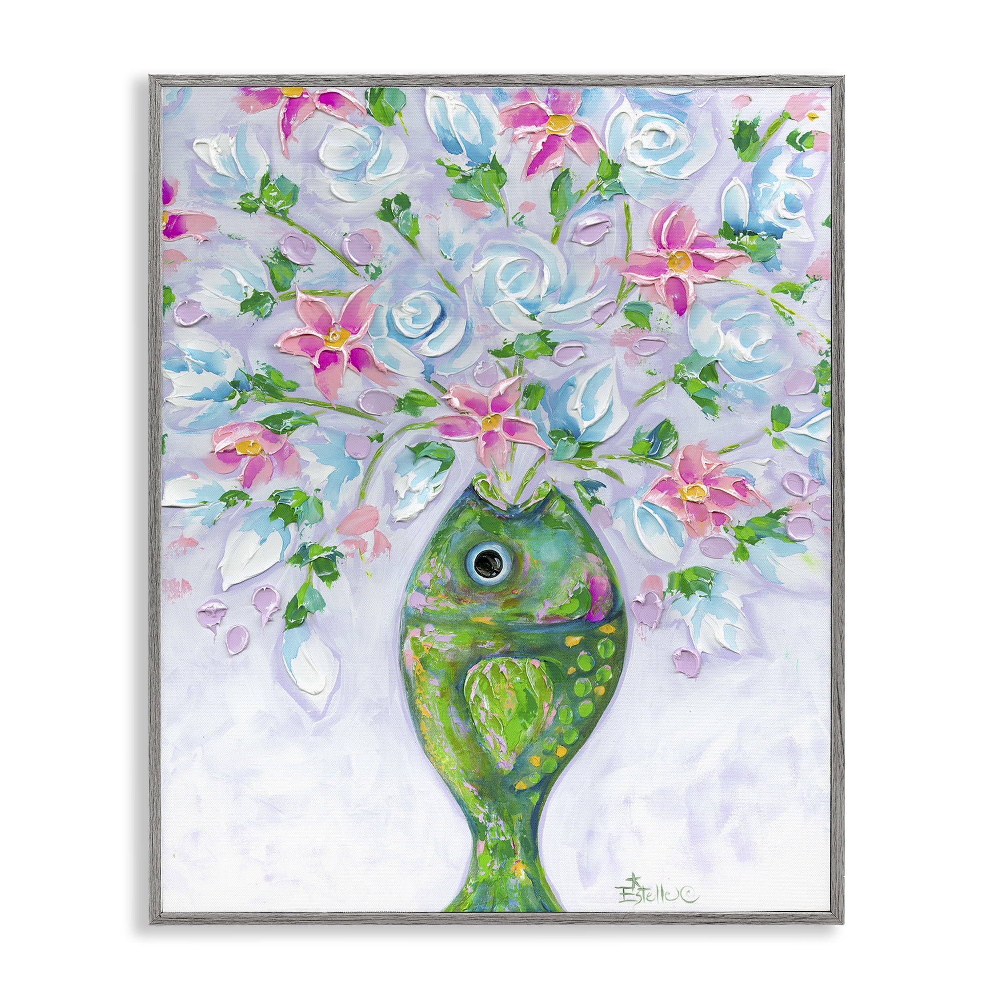 Stupell Industries Nautical Fish Bouquet Botanical & Floral Painting Gray Framed Art Print Wall Art, 11 x 14