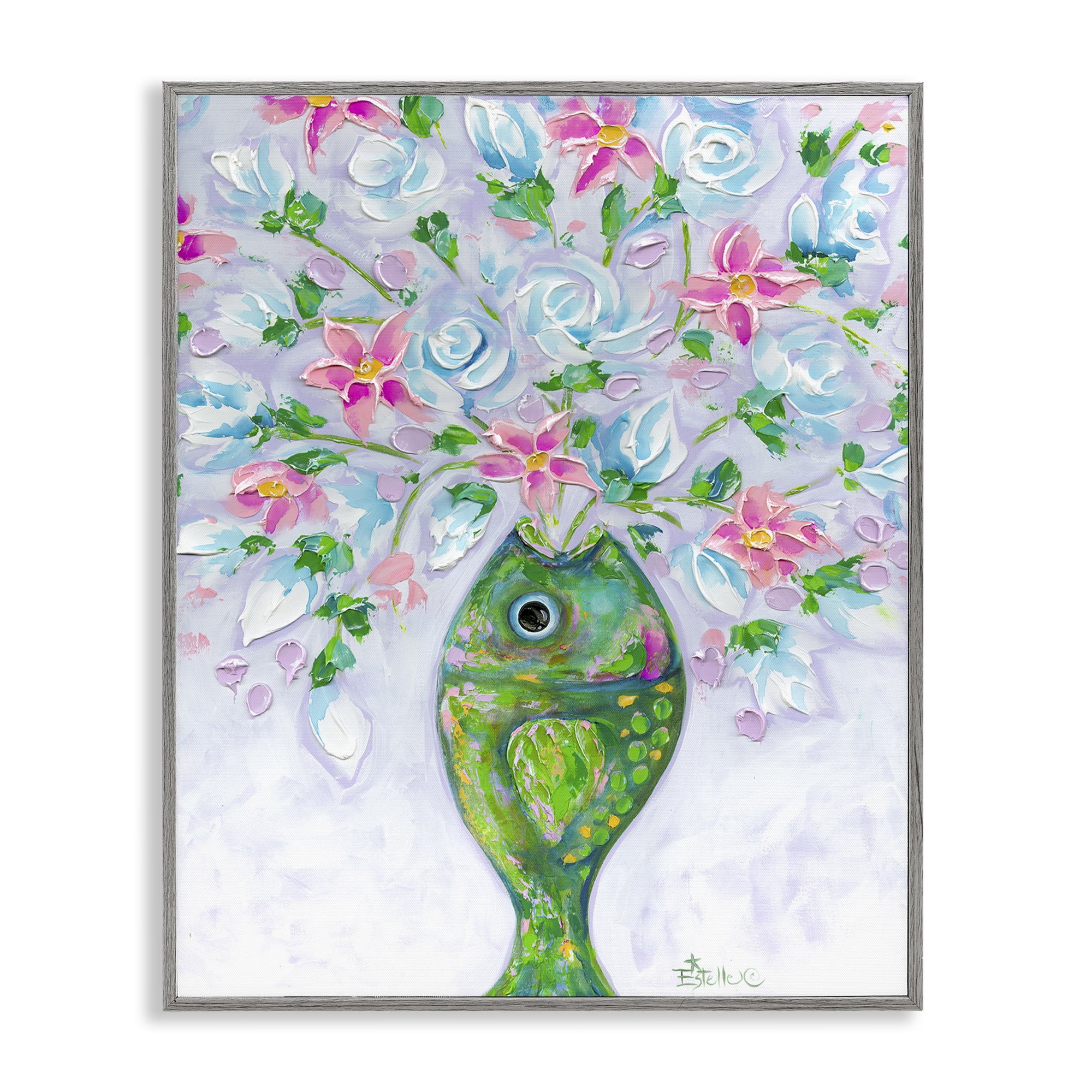 Stupell Industries Nautical Fish Bouquet Botanical & Floral Painting Gray Framed Art Print Wall Art, 16 x 20