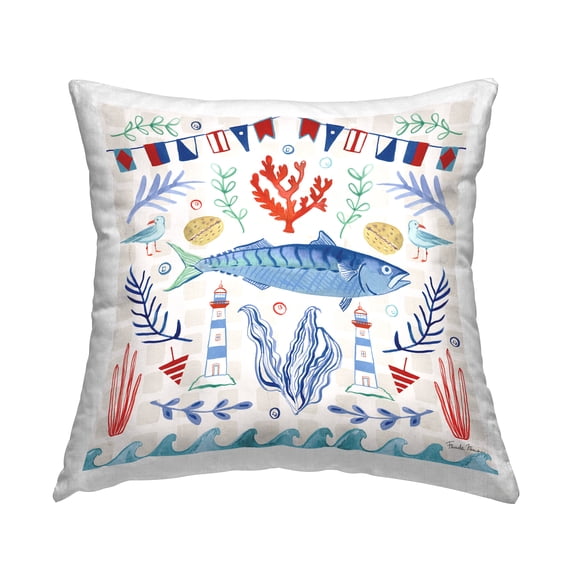 Stupell Industries Nautical Fish Marine Pattern Square Decorative Printed Throw Pillow, 18 x 18