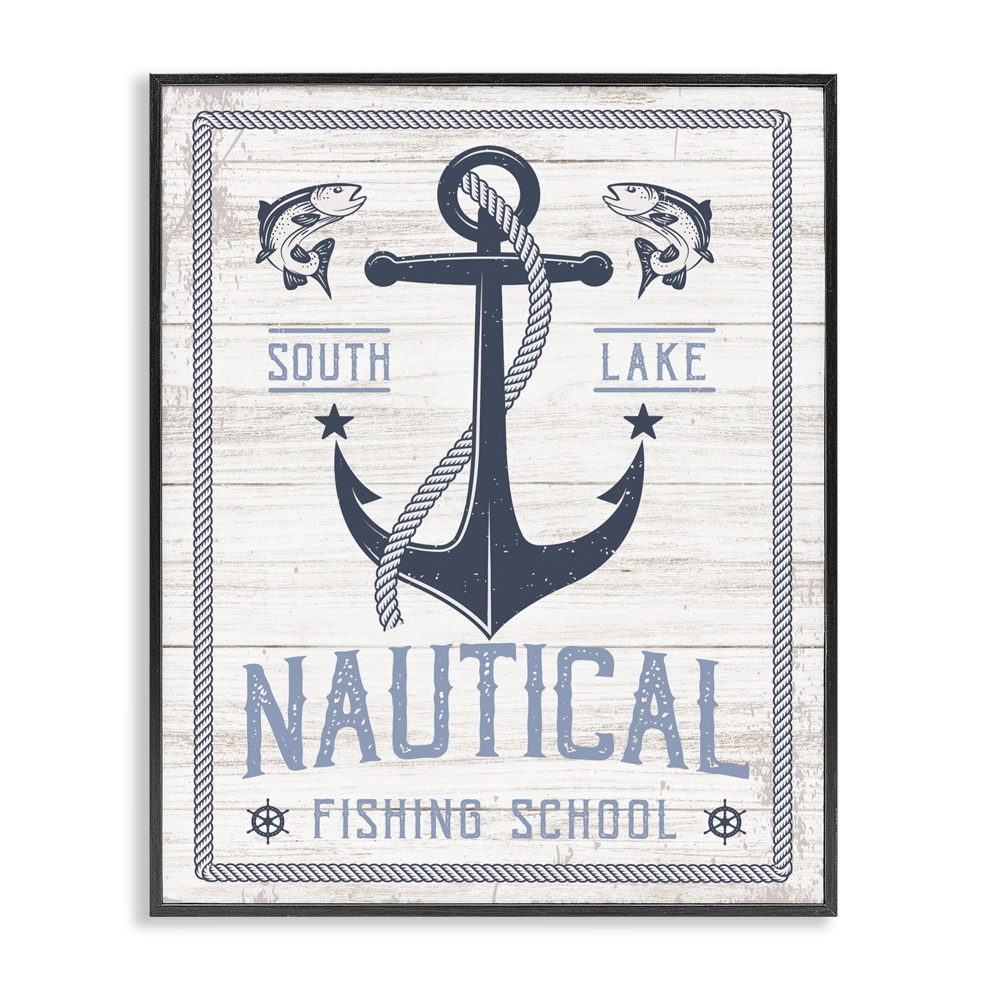Stupell Industries Nautical Fishing School Nautical & Beach Painting Black Framed Art Print Wall Art, 24 x 30