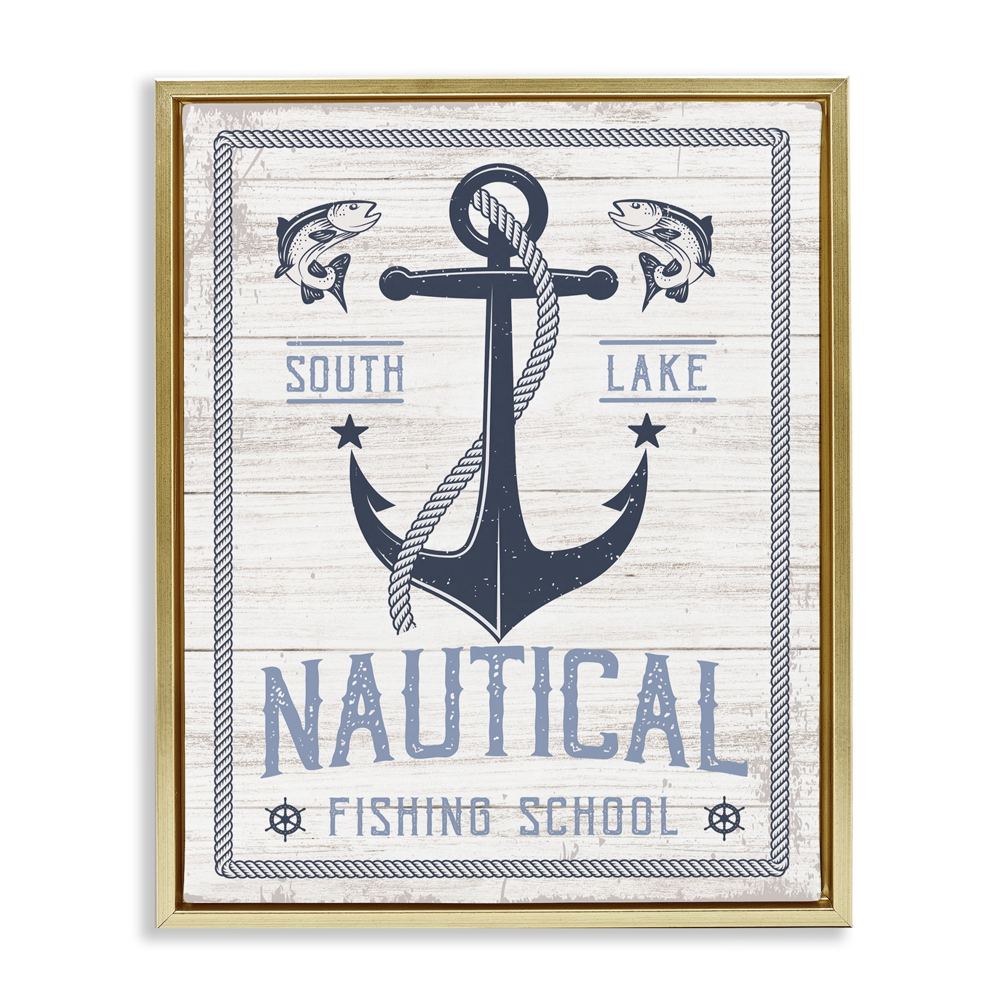 Stupell Industries Nautical Fishing School Nautical & Beach Painting Gold Floater Framed Canvas Art Print Wall Art, 25 x 31