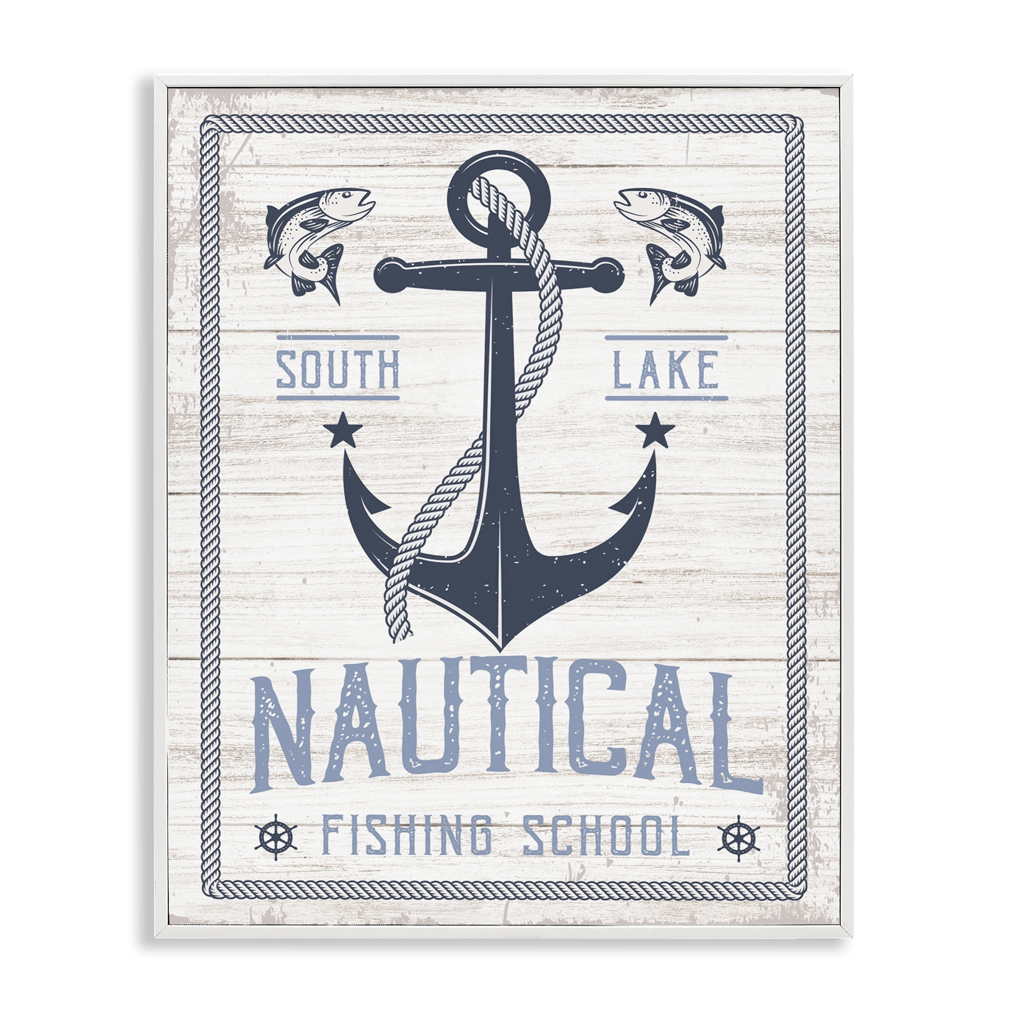 Stupell Industries Nautical Fishing School Nautical & Beach Painting White Framed Art Print Wall Art, 11 x 14