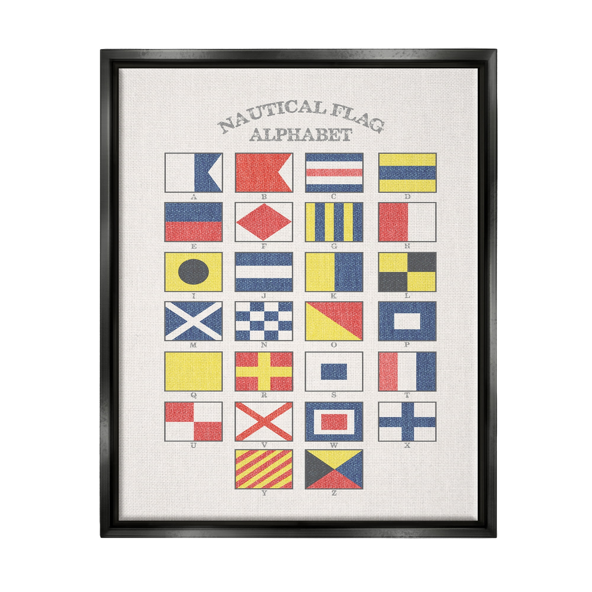 Stupell Industries Nautical Flag Alphabet Jet Black Framed Floating Canvas Wall Art, 16x20, by Daphne Polselli