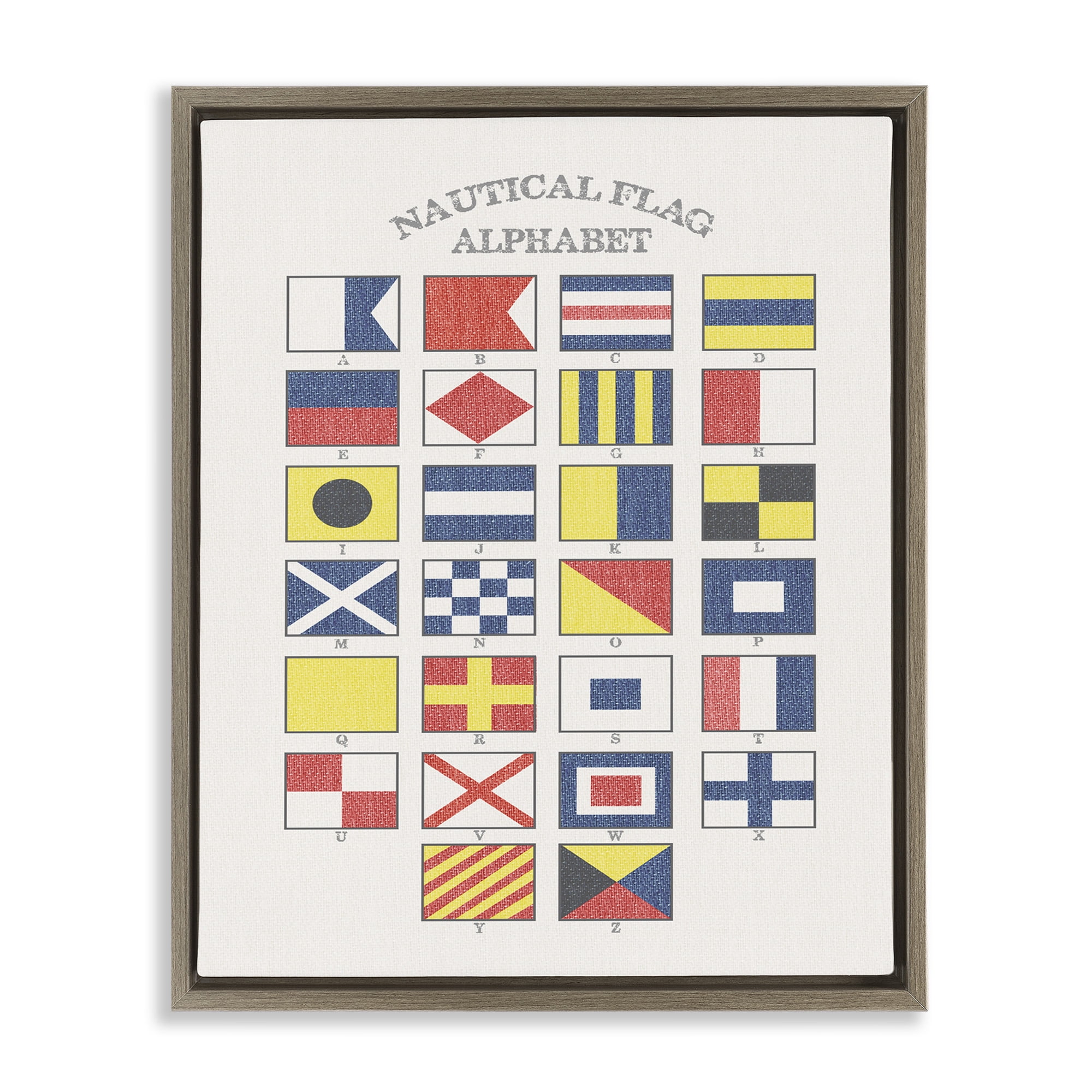 Stupell Industries Nautical Flag Alphabet Nature Painting Brown Floater Framed Canvas Art Print Wall Art, 25 x 31