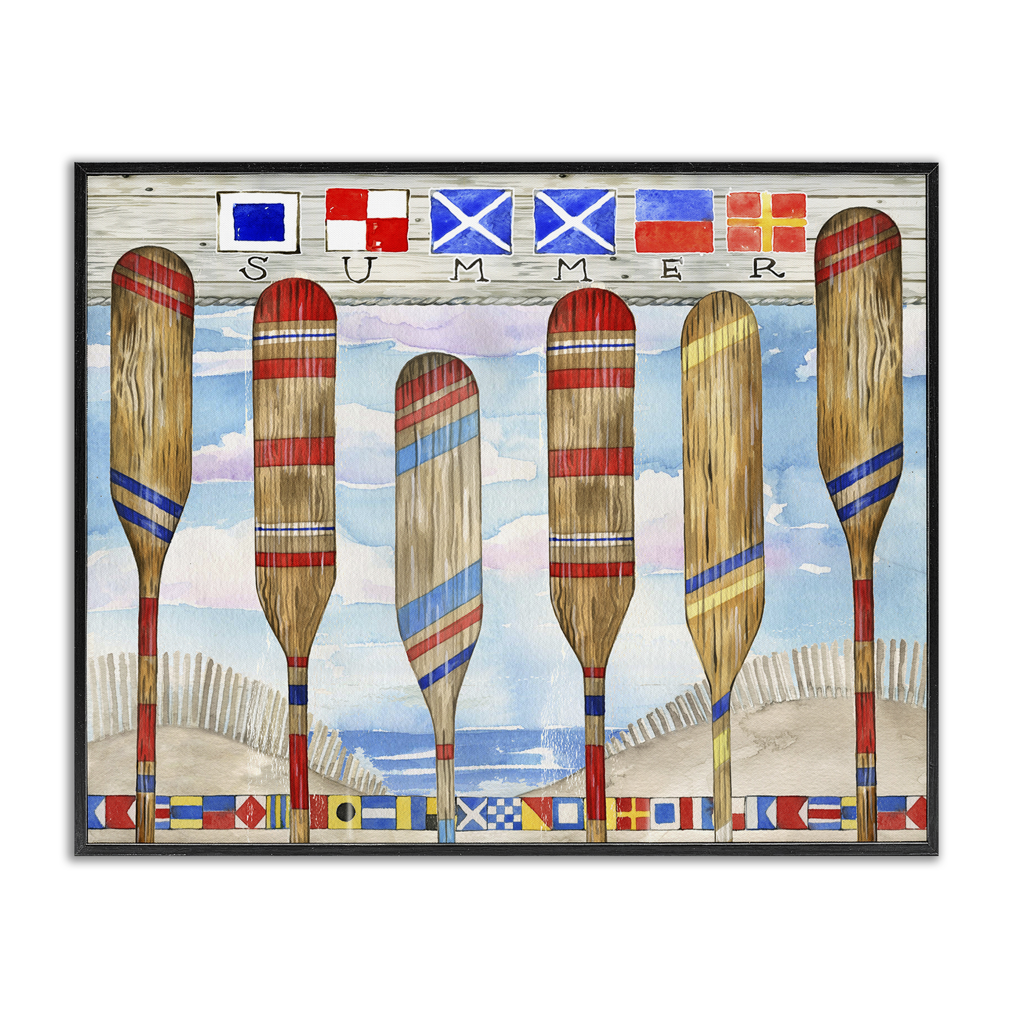 Stupell Industries Nautical Flags & Paddles Nautical & Beach Painting Black Framed Art Print Wall Art, 20 x 16