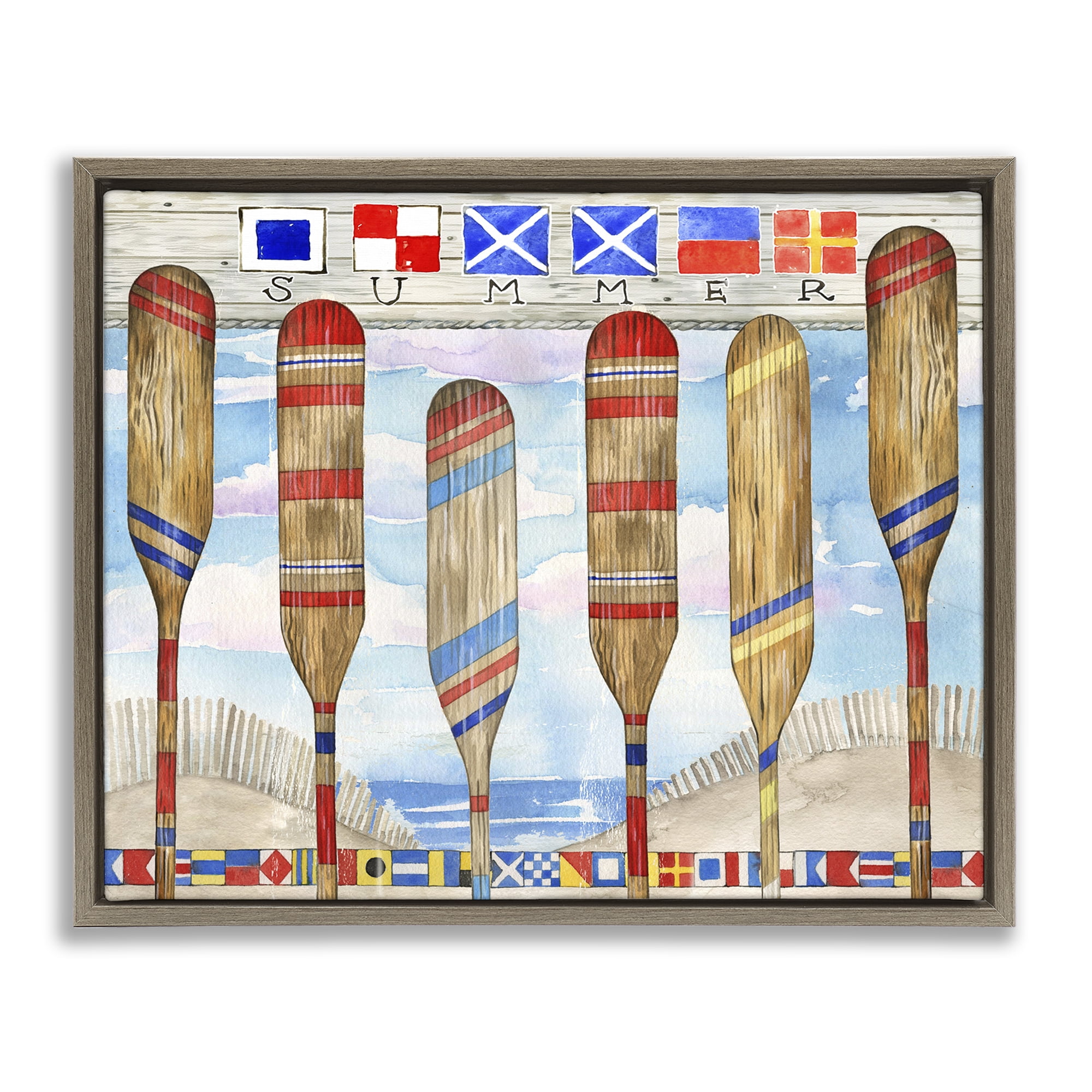 Stupell Industries Nautical Flags & Paddles Nautical & Beach Painting Brown Floater Framed Canvas Art Print Wall Art, 31 x 25