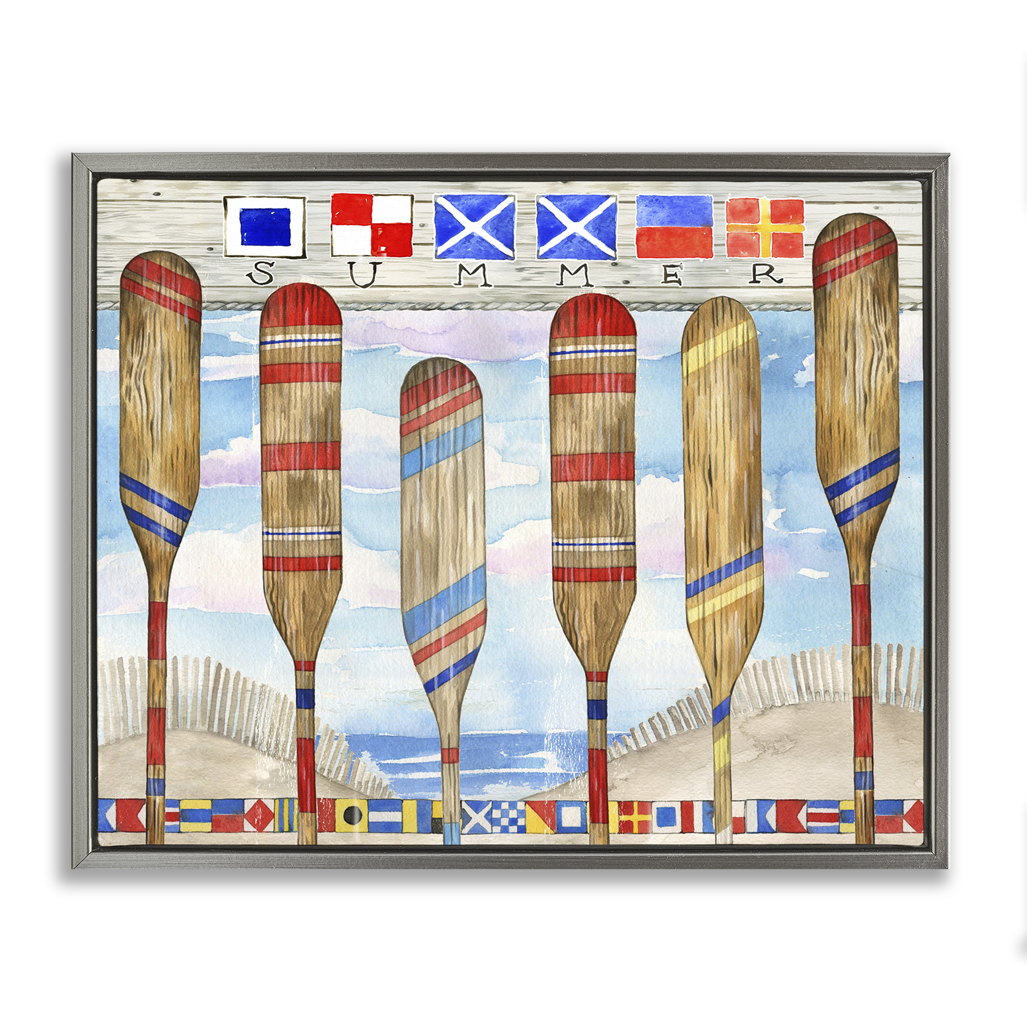 Stupell Industries Nautical Flags & Paddles Nautical & Beach Painting Gray Floater Framed Canvas Art Print Wall Art, 21 x 17