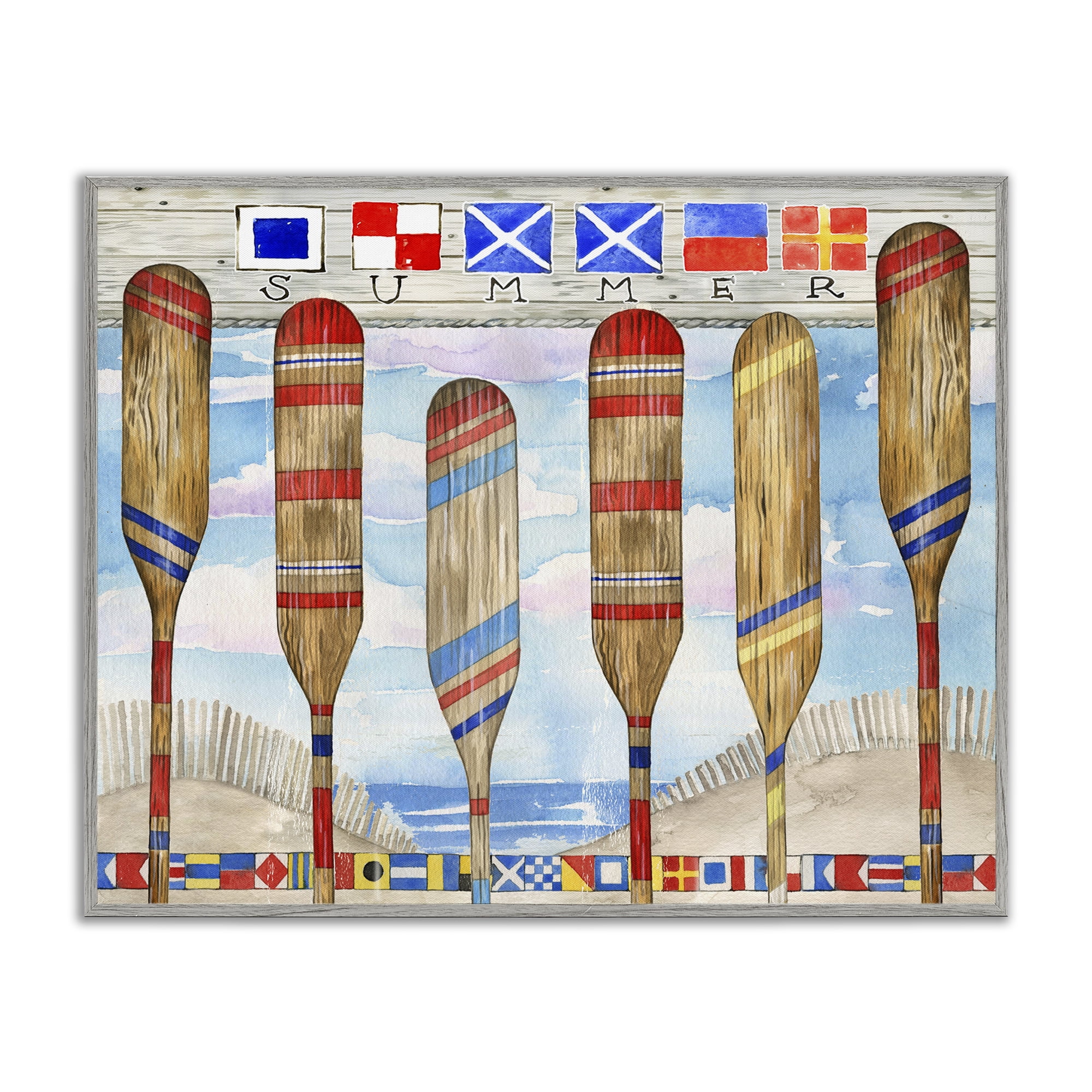 Stupell Industries Nautical Flags & Paddles Nautical & Beach Painting Gray Framed Art Print Wall Art, 14 x 11