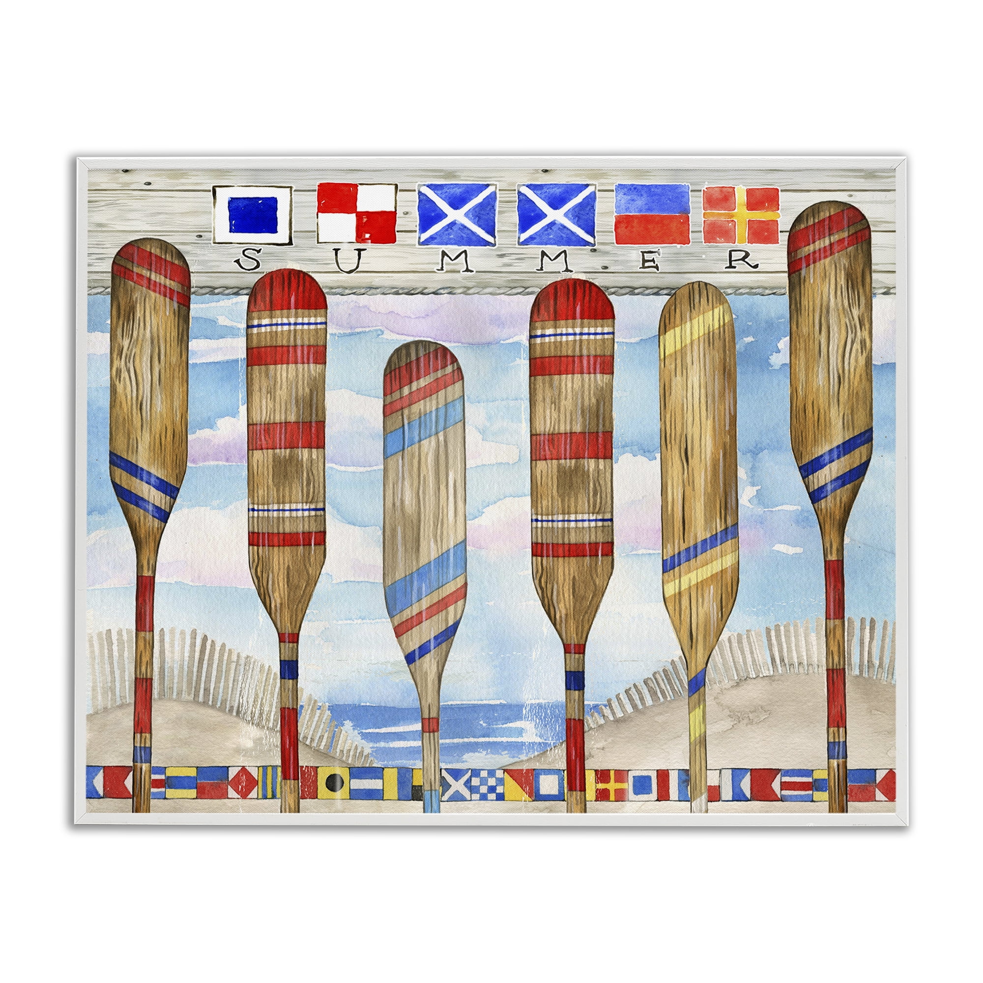 Stupell Industries Nautical Flags & Paddles Nautical & Beach Painting White Framed Art Print Wall Art, 14 x 11