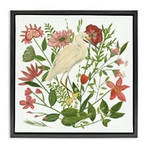 Stupell Industries Nautical Flowers & Egret Landscape Painting Black Floater Framed Canvas Art Print Wall Art, 18 x 18