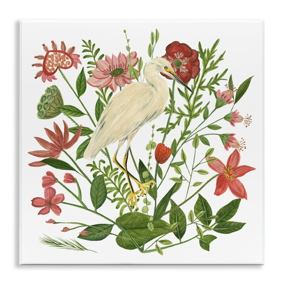 Stupell Industries Nautical Flowers & Egret Landscape Painting Unframed Art Print Wall Art, 12 x 12