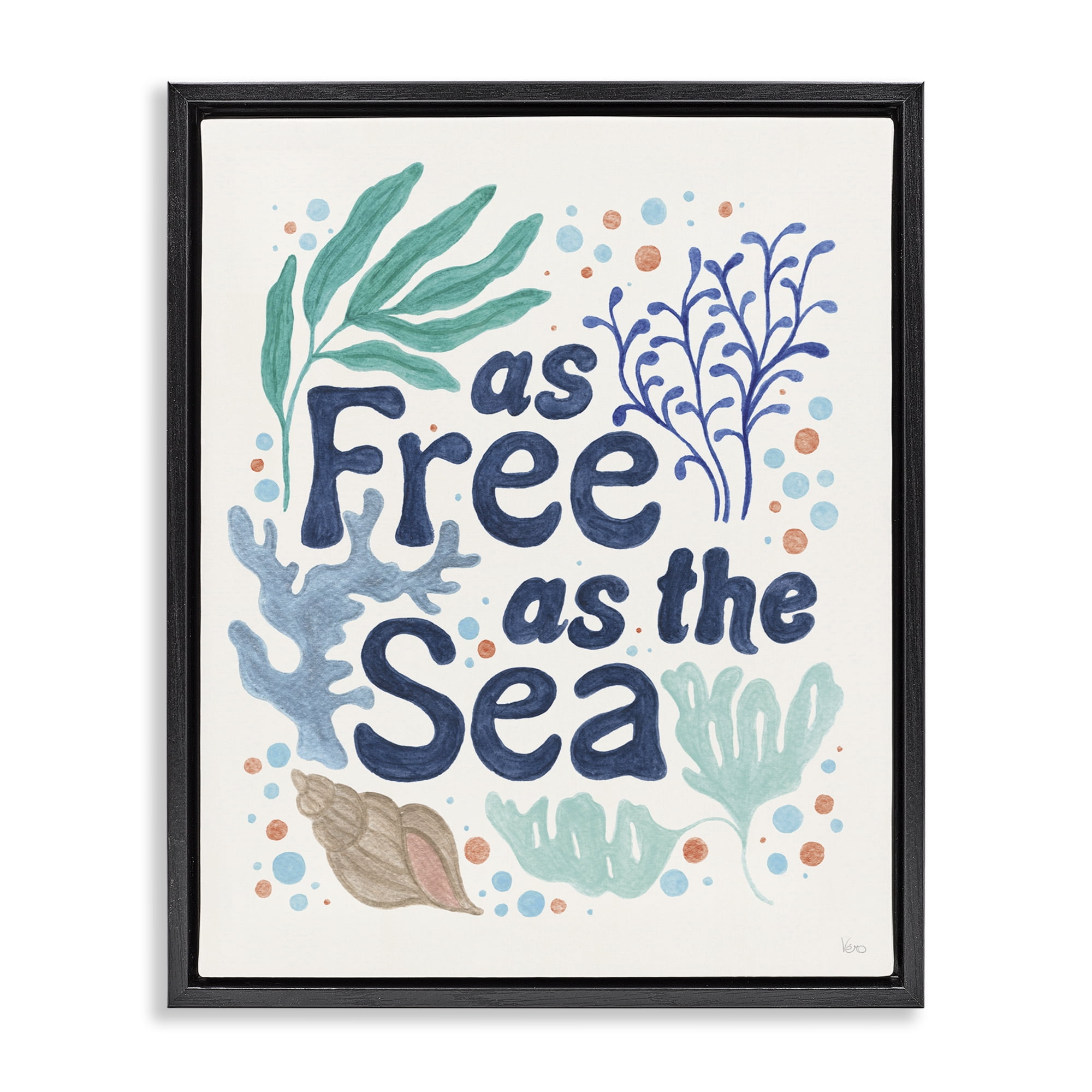 Stupell Industries Nautical Free As Sea Nautical & Beach Painting Black Floater Framed Canvas Art Print Wall Art, 25 x 31