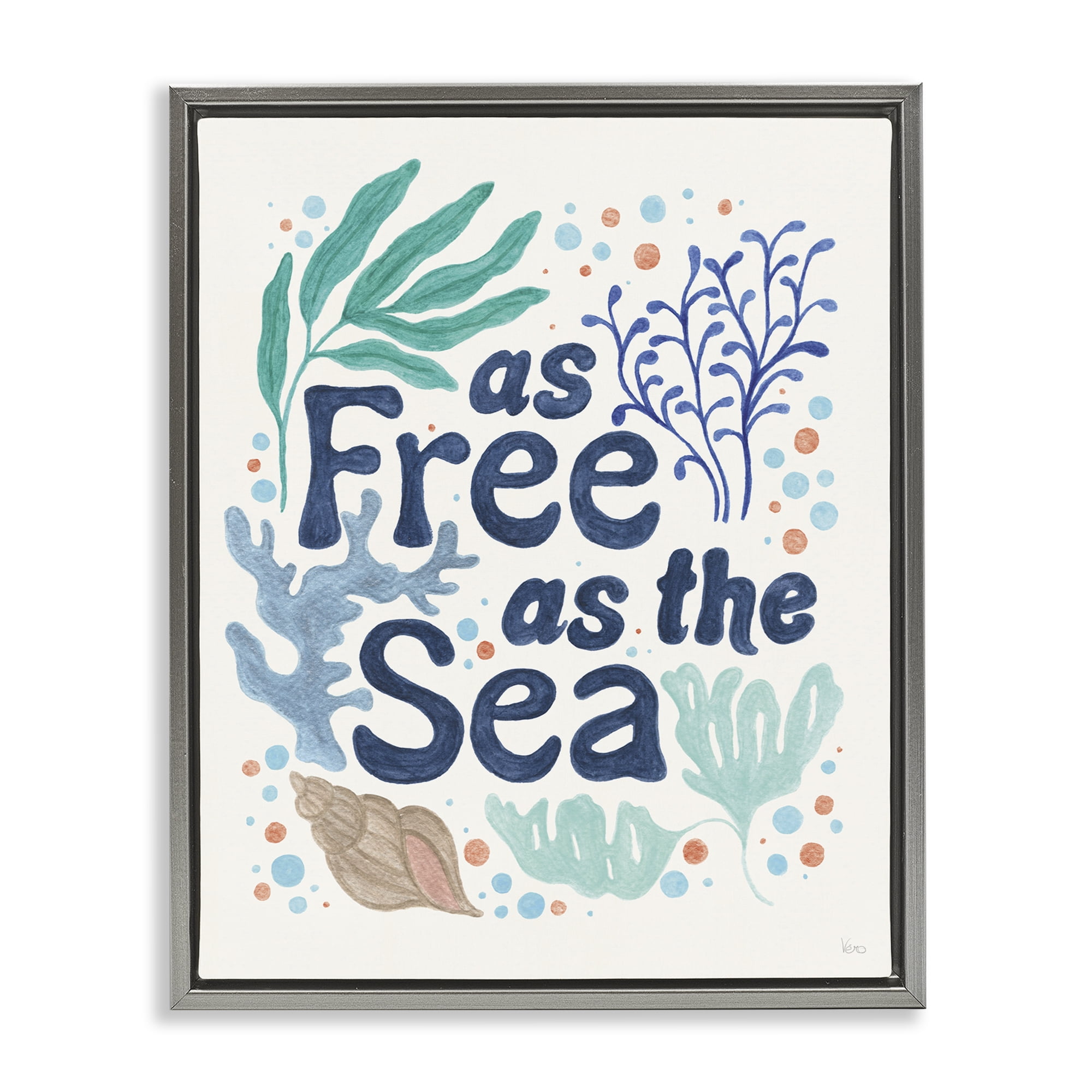 Stupell Industries Nautical Free As Sea Nautical & Beach Painting Gray Floater Framed Canvas Art Print Wall Art, 25 x 31
