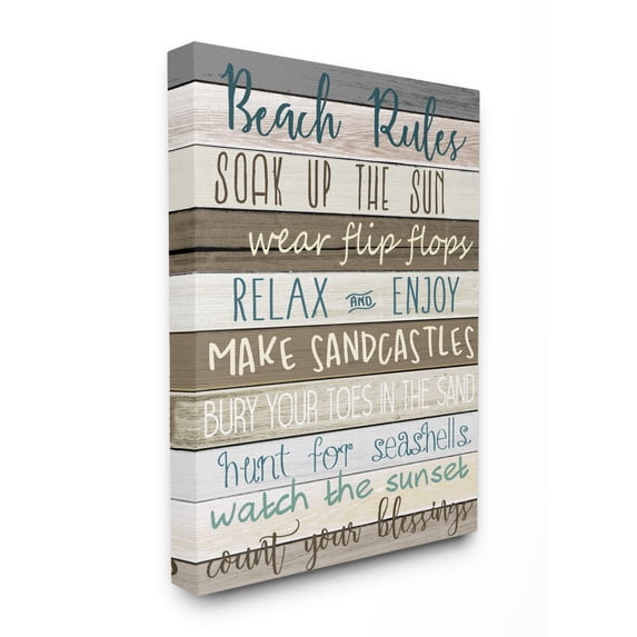 Stupell Industries Nautical Fun Beach Rules List Rustic Boardwalk Sign Canvas Wall Art Design by Kim Allen, 16" x 20"