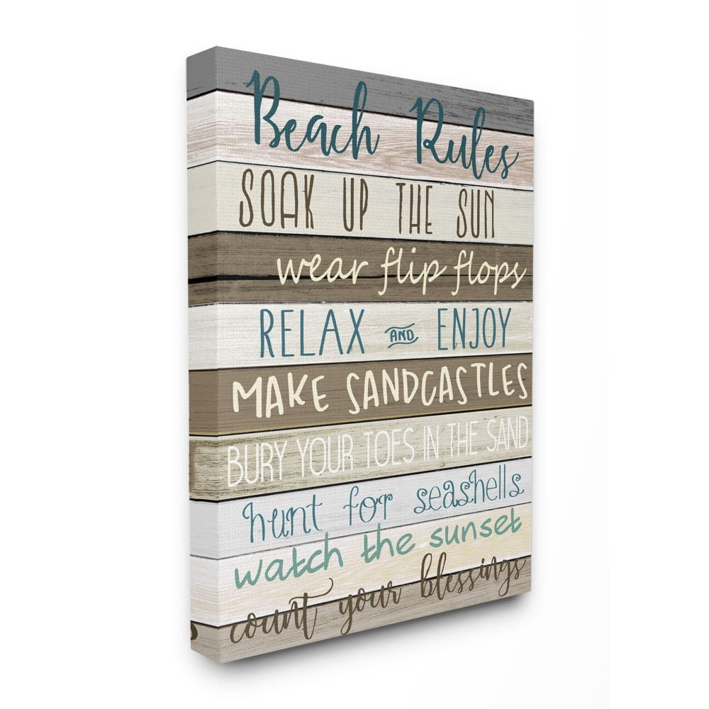 Stupell Industries Nautical Fun Beach Rules List Rustic Boardwalk Sign Canvas Wall Art Design by Kim Allen, 30" x 40"