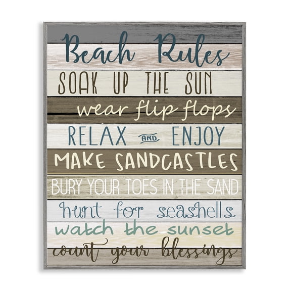 Stupell Industries Coastal Nautical Fun Beach Rules Gray Framed Giclee Art, 11 x 14, by Kim Allen