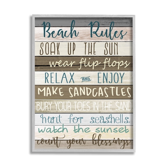 Stupell Industries Nautical Fun Beach Rules List Rustic Boardwalk Sign Graphic Art Gray Framed Art Print Wall Art, 24x30, by Kimberly Allen