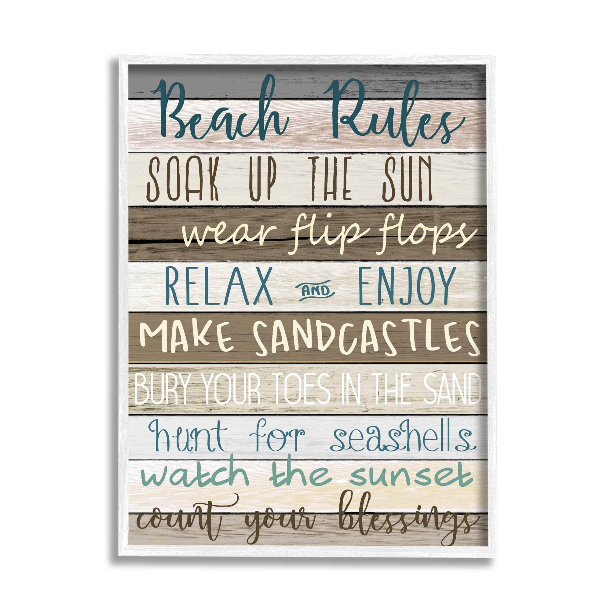 Stupell Industries Nautical Fun Beach Rules List Rustic Boardwalk Sign Graphic Art White Framed Art Print Wall Art, 24x30, by Kimberly Allen