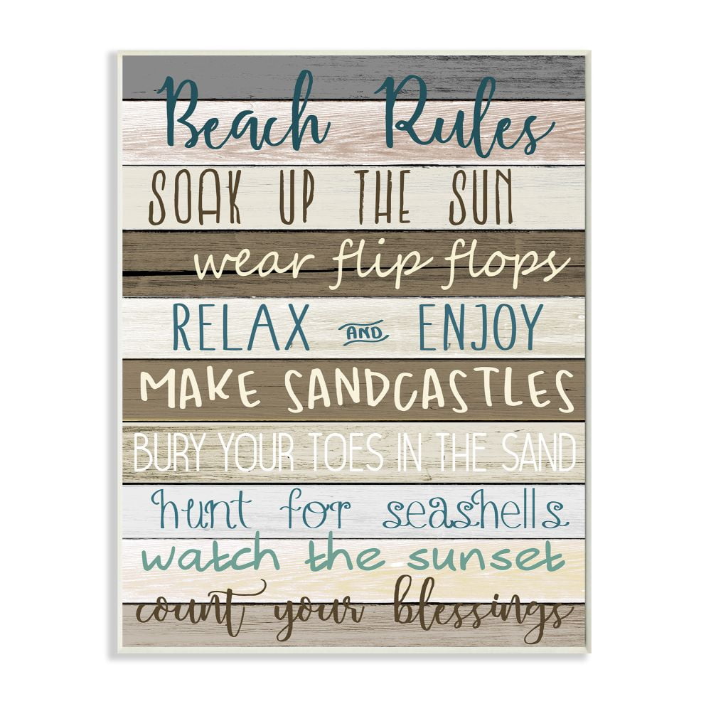 Stupell Industries Nautical Fun Beach Rules List Rustic Boardwalk by Kim Allen - Textual Art Print