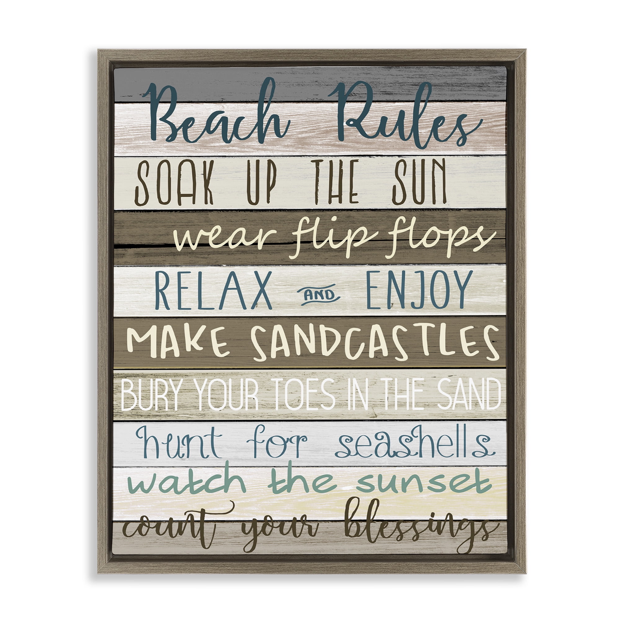 Stupell Industries Nautical Fun Beach Rules Typography Painting Brown Floater Framed Canvas Art Print Wall Art, 25 x 31