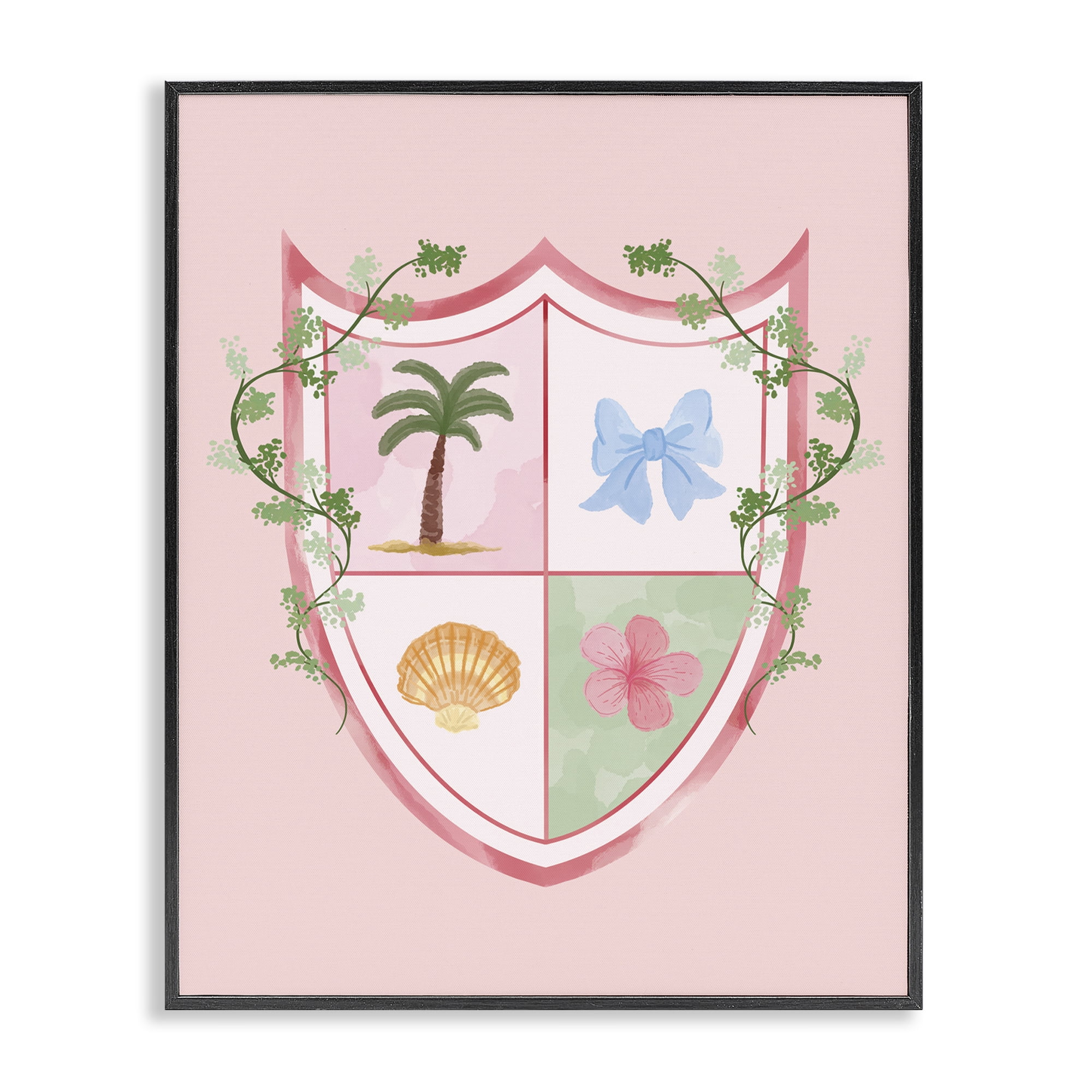 Stupell Industries Nautical Glam Emblem Plants & Flowers Painting Black Framed Art Print Wall Art, 24 x 30