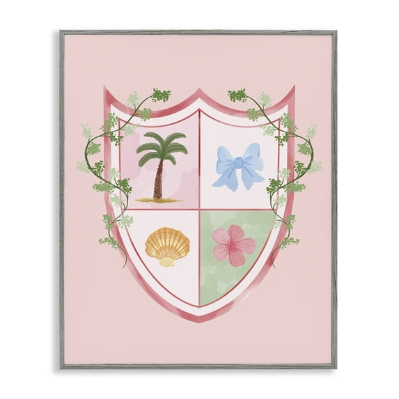 Stupell Industries Nautical Glam Emblem Plants & Flowers Painting Gray Framed Art Print Wall Art, 24 x 30