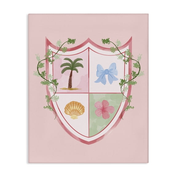 Stupell Industries Nautical Glam Emblem Plants & Flowers Painting Wrapped Canvas Art Print Wall Art, 24 x 30