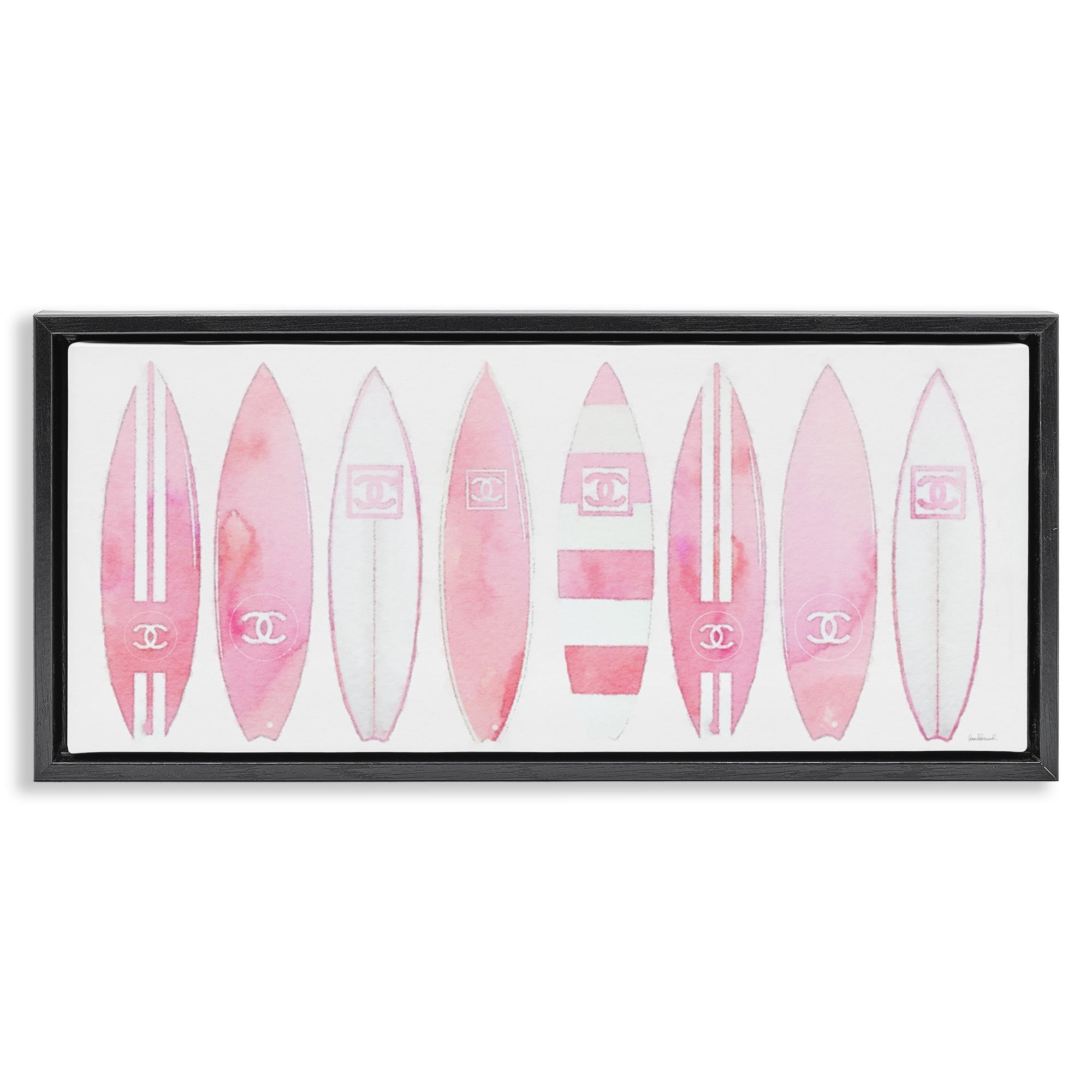 Stupell Industries Nautical Glam Fashion Surfboards Beauty & Fashion Painting Black Floater Framed Canvas Art Print Wall Art, 31 x 14