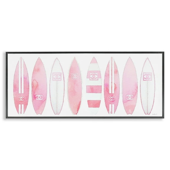 Stupell Industries Nautical Glam Fashion Surfboards Beauty & Fashion Painting Black Framed Art Print Wall Art, 24 x 10