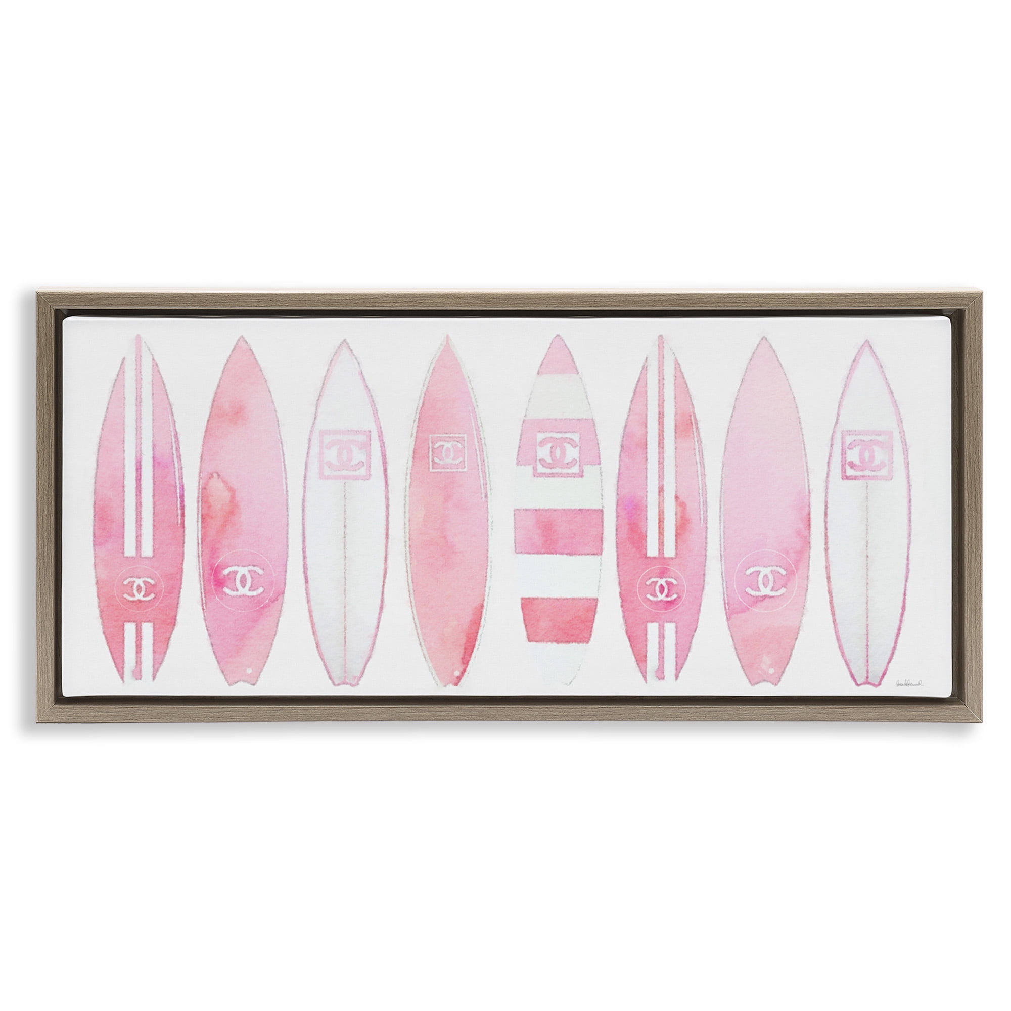 Stupell Industries Nautical Glam Fashion Surfboards Beauty & Fashion Painting Brown Floater Framed Canvas Art Print Wall Art, 31 x 14